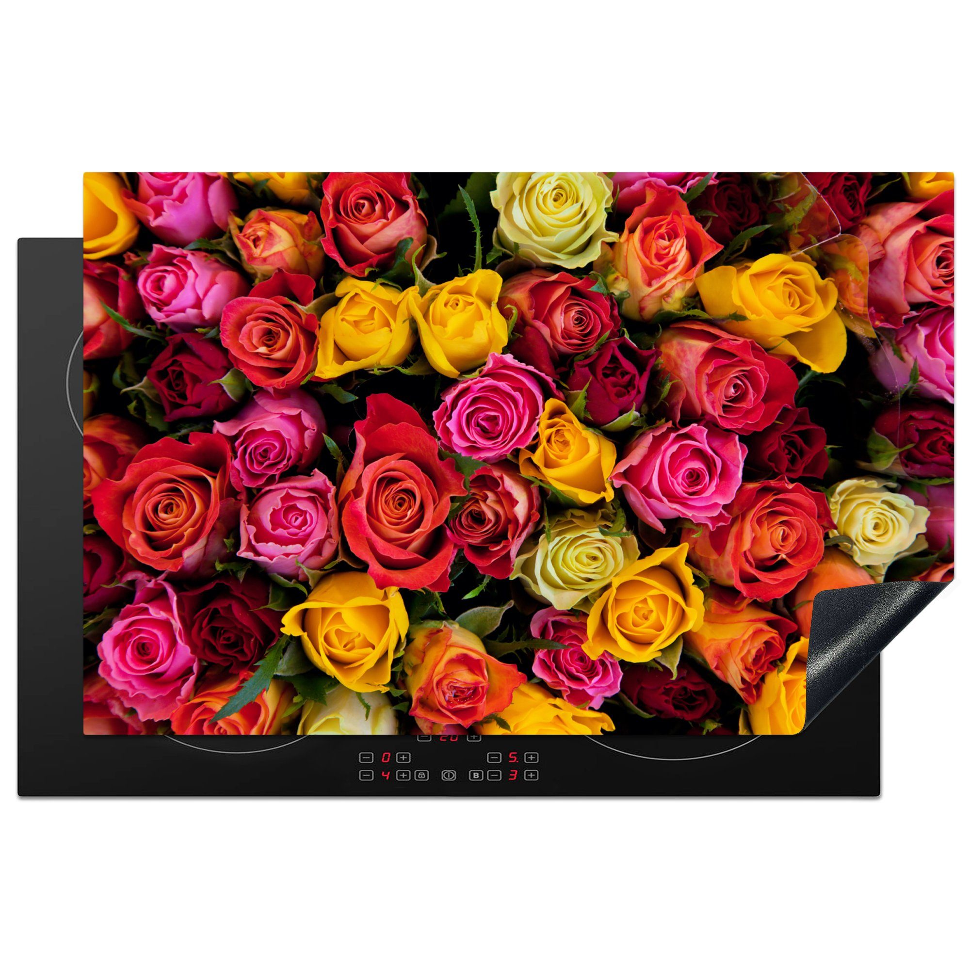 MuchoWow tlg), Rosa cm, - Vinyl, küche, Rosen - (1 für Schutz Herdblende-/Abdeckplatte Rot, 81x52 die Induktionskochfeld Ceranfeldabdeckung