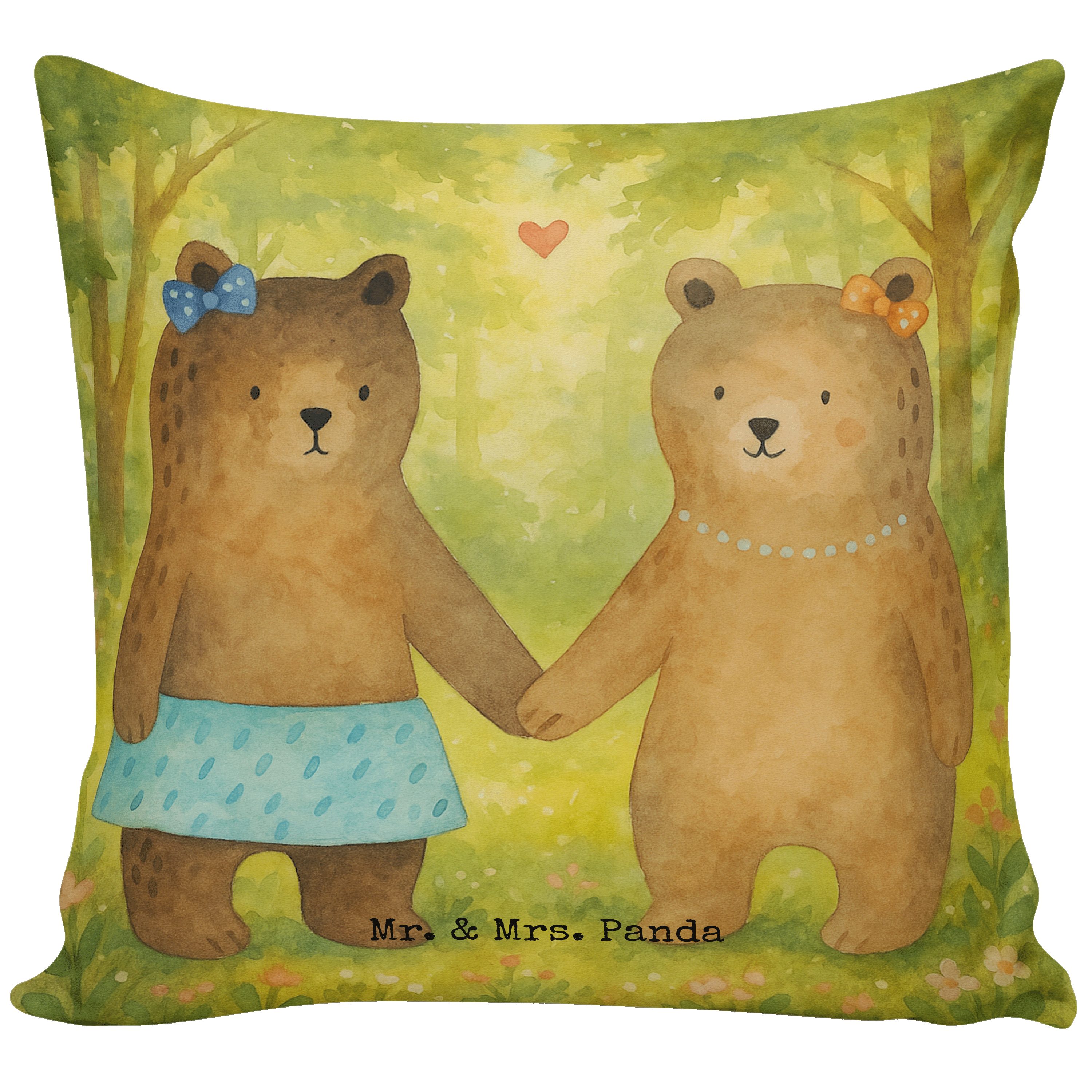 Mr. & Mrs. Panda Dekokissen Bär Freundin Design, kissen für sofa, Weiß, Deko, kuschelkissen 40x40, Sofakissen Polsterkissen Dekokissen Sofa
