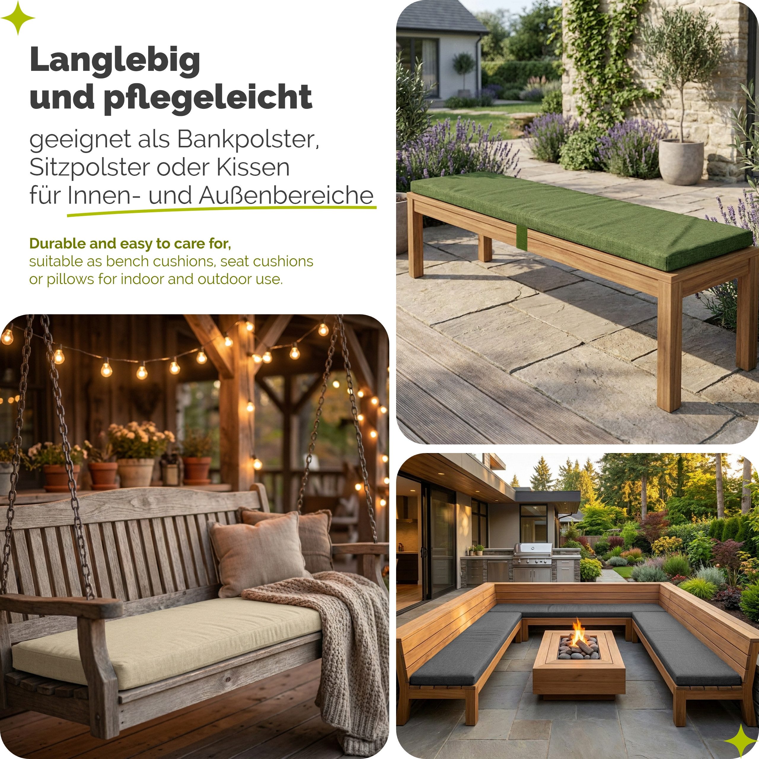 Garronda Bankauflage 100-200 cm, ca. 4 cm dick, wasserabweisend, mit Bändern GD-0220, (1 St), Hypoallergen, UV-beständig, Wasserbeständig – Bild 5 von 5