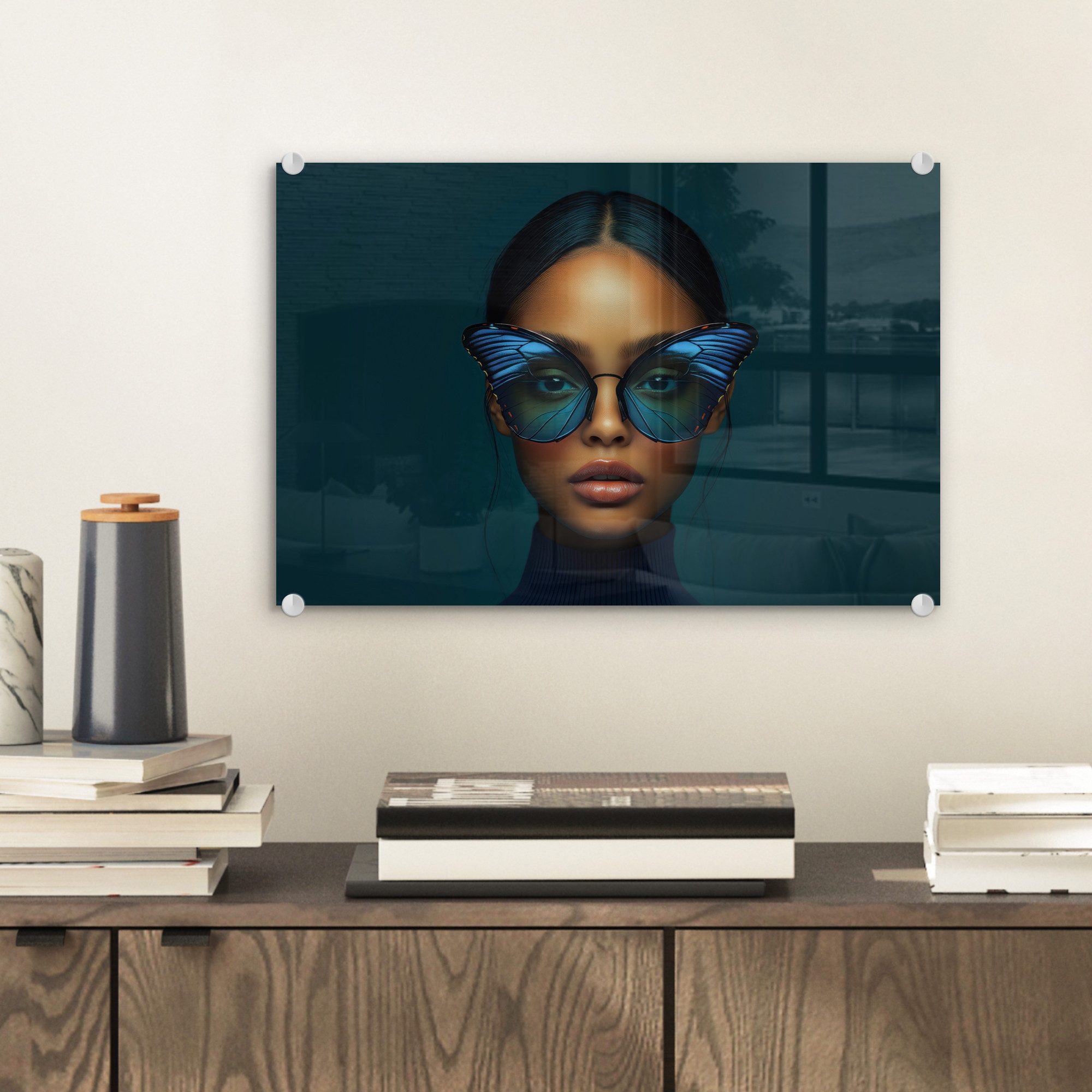 MuchoWow Acrylglasbild Frau - Schmetterling - günstig online kaufen