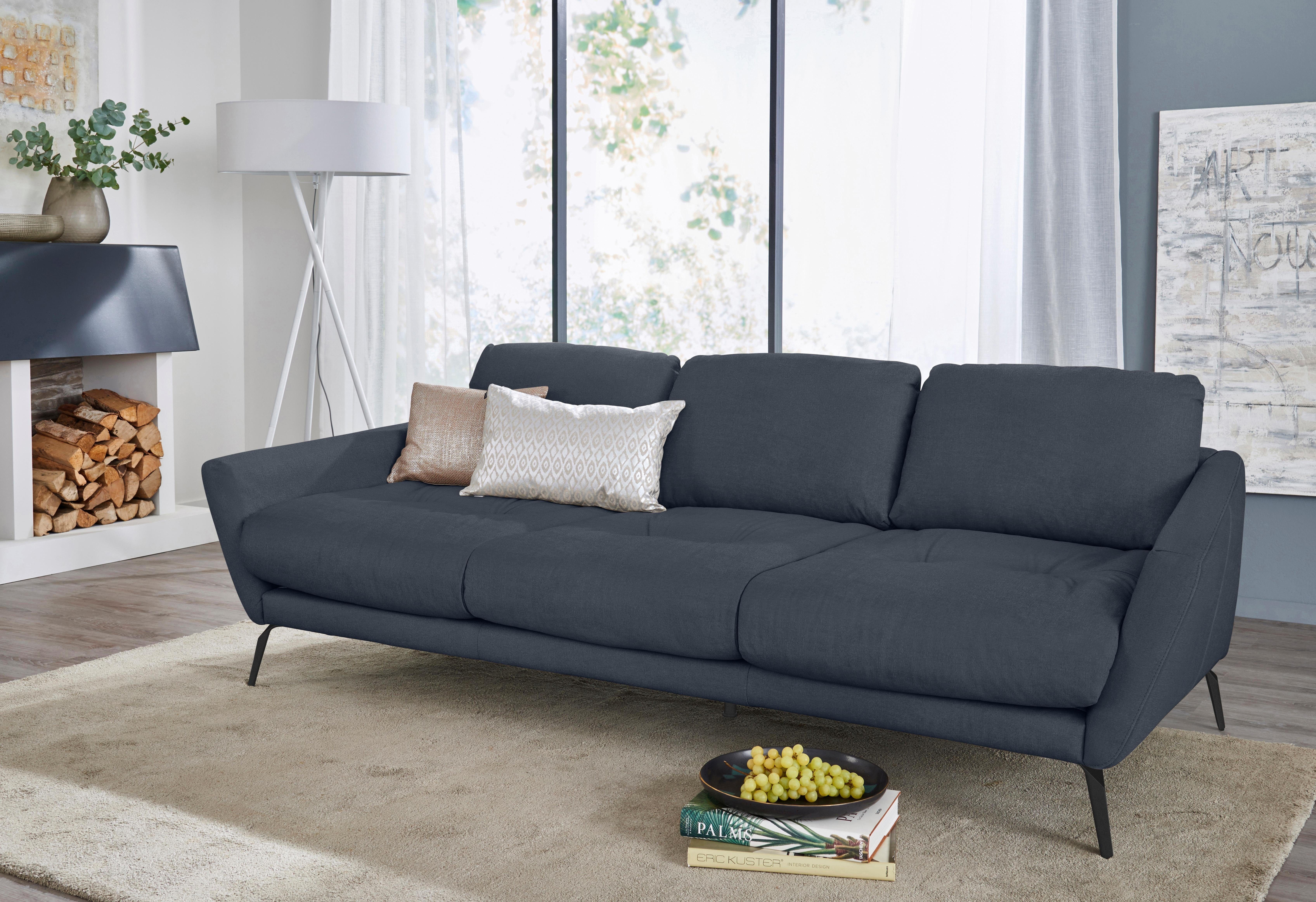 im schwarz Sitz, softy, Big-Sofa mit Heftung dekorativer pulverbeschichtet W.SCHILLIG Füße