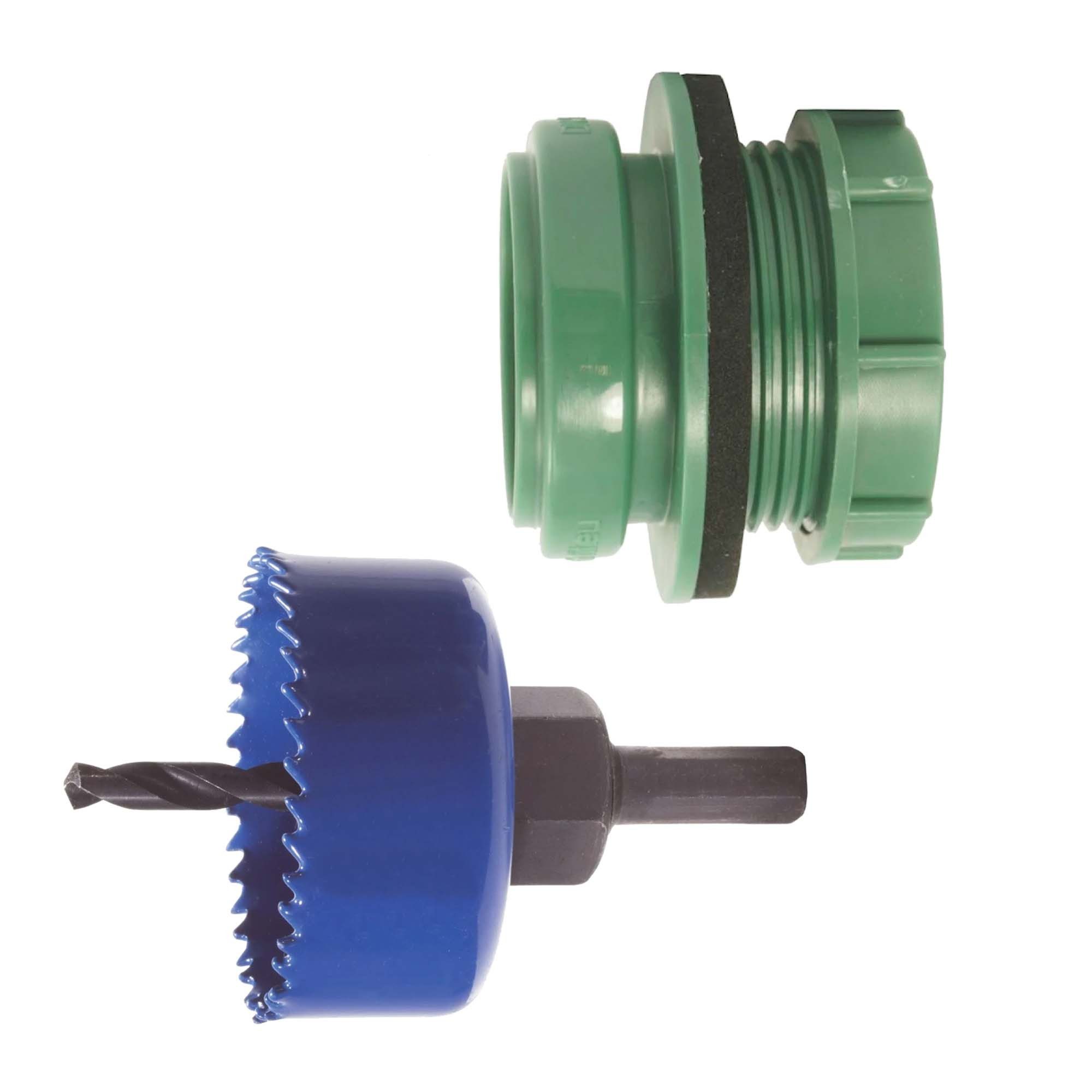 tecuro Ablaufrohr Kombi-Set Anschraub-Muffe DN 50, KS-grün, inkl. Kreisschneider Ø 59 mm