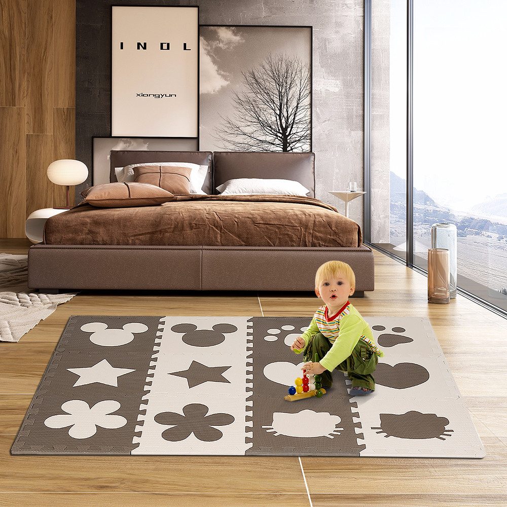 JEOBEST Spielmatte Puzzlematte Krabbelmatte Schaumstoff-Puzzlematte, (12-tlg), Spielteppich für Baby & Kinder