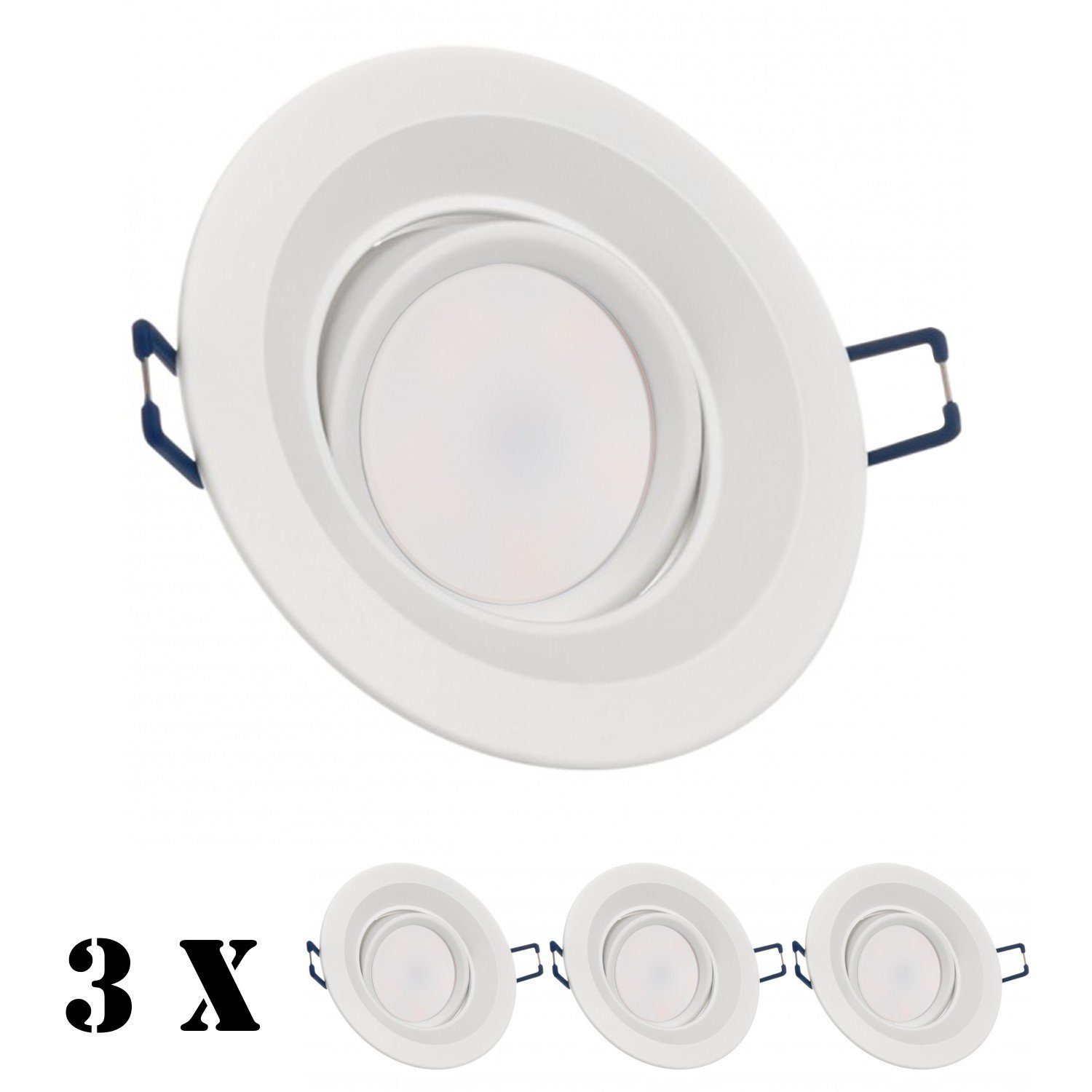 LEDANDO LED Einbaustrahler 3er LED Einbaustrahler Set extra flach in weiß mit 5W Leuchtmittel von