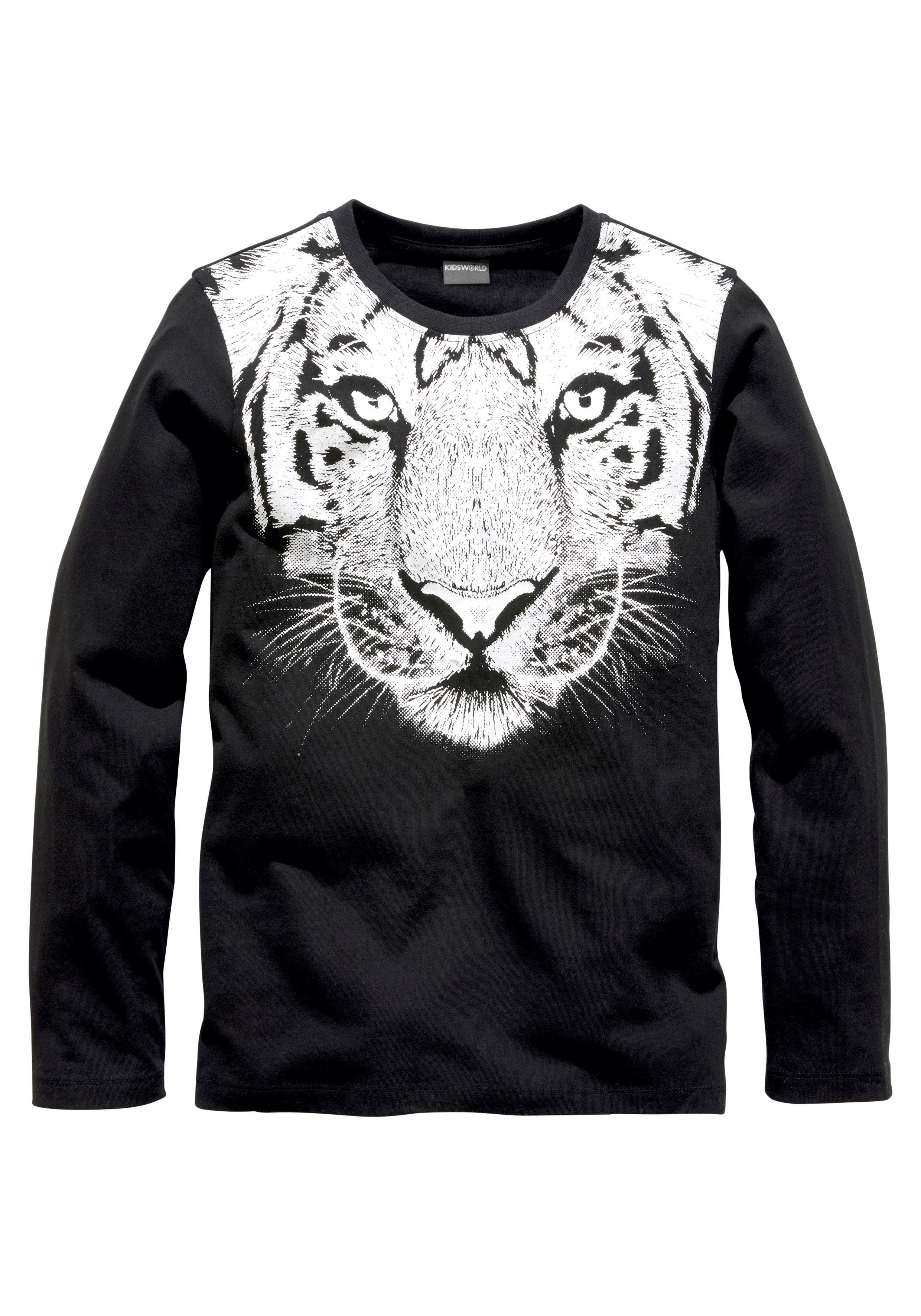 KIDSWORLD Langarmshirt WHITE TIGER Basic Passform, stylischer Druck, Rundhalsausschnitt