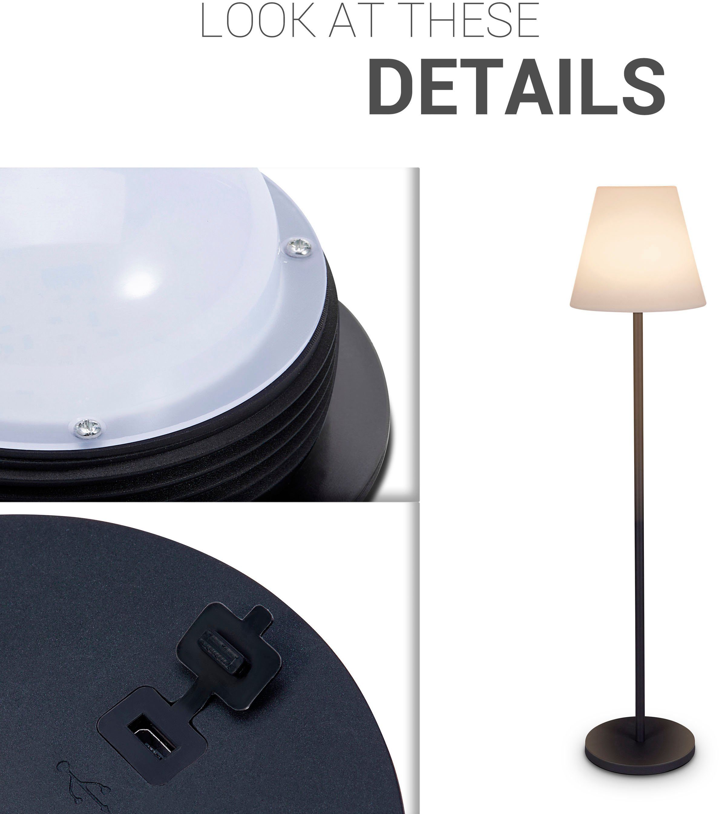 Paco Home Stehlampe JEN, LED fest integriert, In Und Outdoor LED Aufladbar IP44 Akku Garten Terrasse Wasserdicht