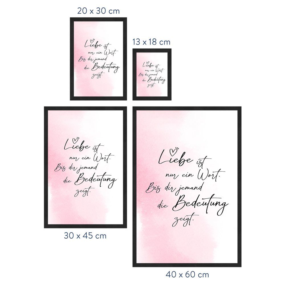 WANDStyle Bild mit Rahmen Liebe ist ein Wort, Poster mit Spruch