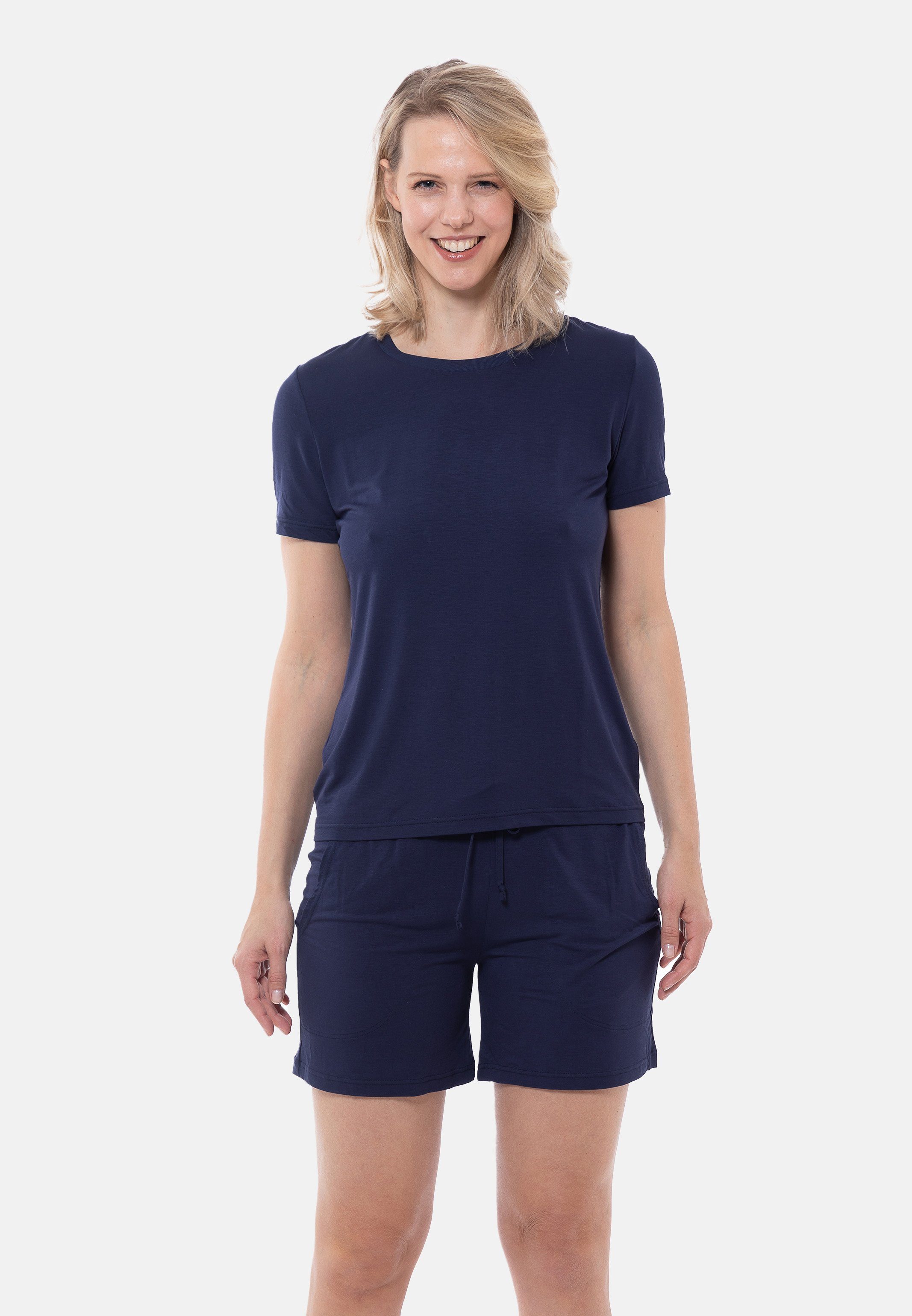 Mey Pyjama Sleepy & Easy (Set, 2 tlg) Schlafanzug - Lounge T-Shirt und kurze Hose im Set True blue