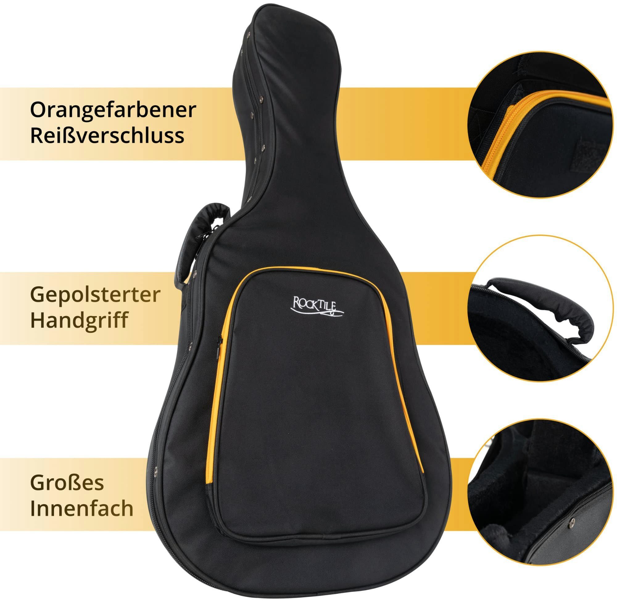 mit Rucksackgarnitur Softcase Gitarrentasche Klassikgitarre, Rocktile Klassikgitarren-Softcase gepolstertes dick KGSC-5122BK