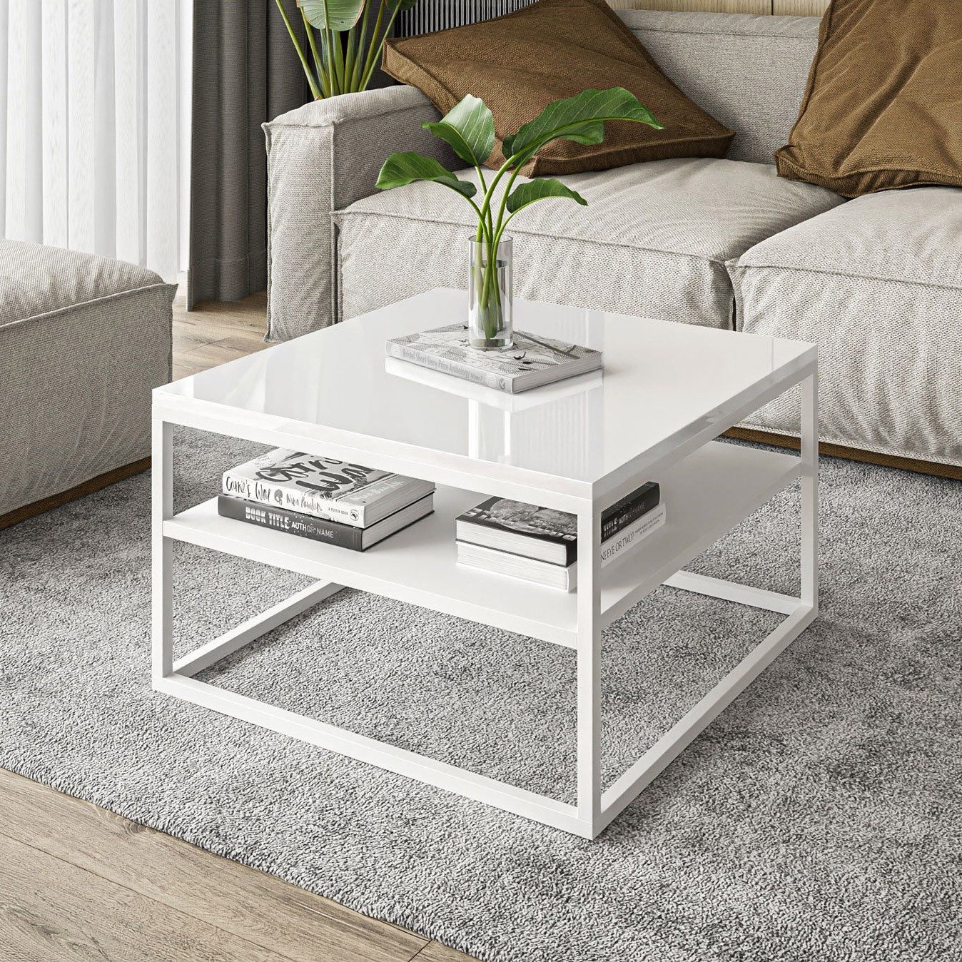 Lookway Couchtisch NOVA HOCHGLANZ mit Ablage weißem Gestell (1 Tisch), Brei günstig online kaufen