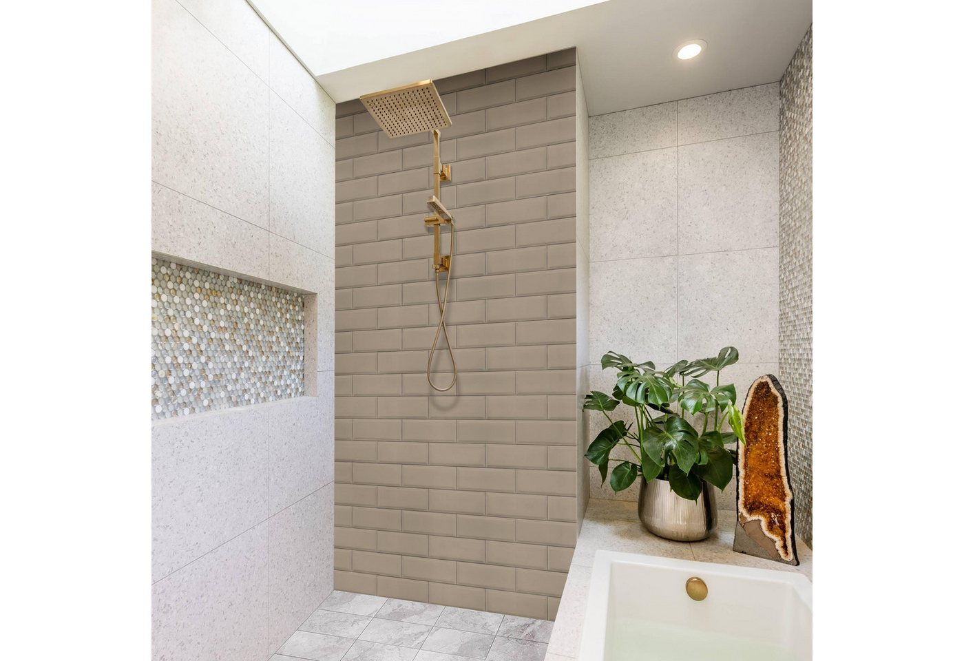 Thumbnail - Bilderdepot24 Badrückwand Fliesenoptik braun Duschrückwand ohne Bohren Dusche, (Hartfolie matt » Selbstklebend SMART 0,3...