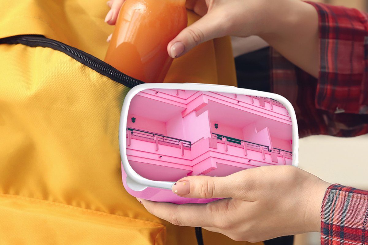 Kunststoff (2-tlg), Rosa Brotbox - für Erwachsene, MuchoWow - Kunststoff, Mädchen, Snackbox, Balkon Sommer Architektur, Kinder, Brotdose Lunchbox -