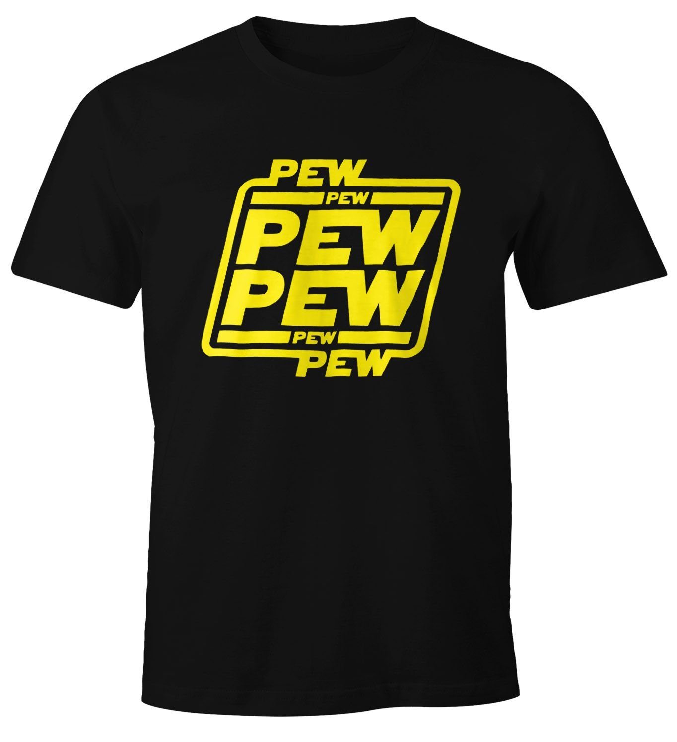 Print-Shirt Herren T-Shirt Pew Pew Pew Fun-Shirt Moonworks®