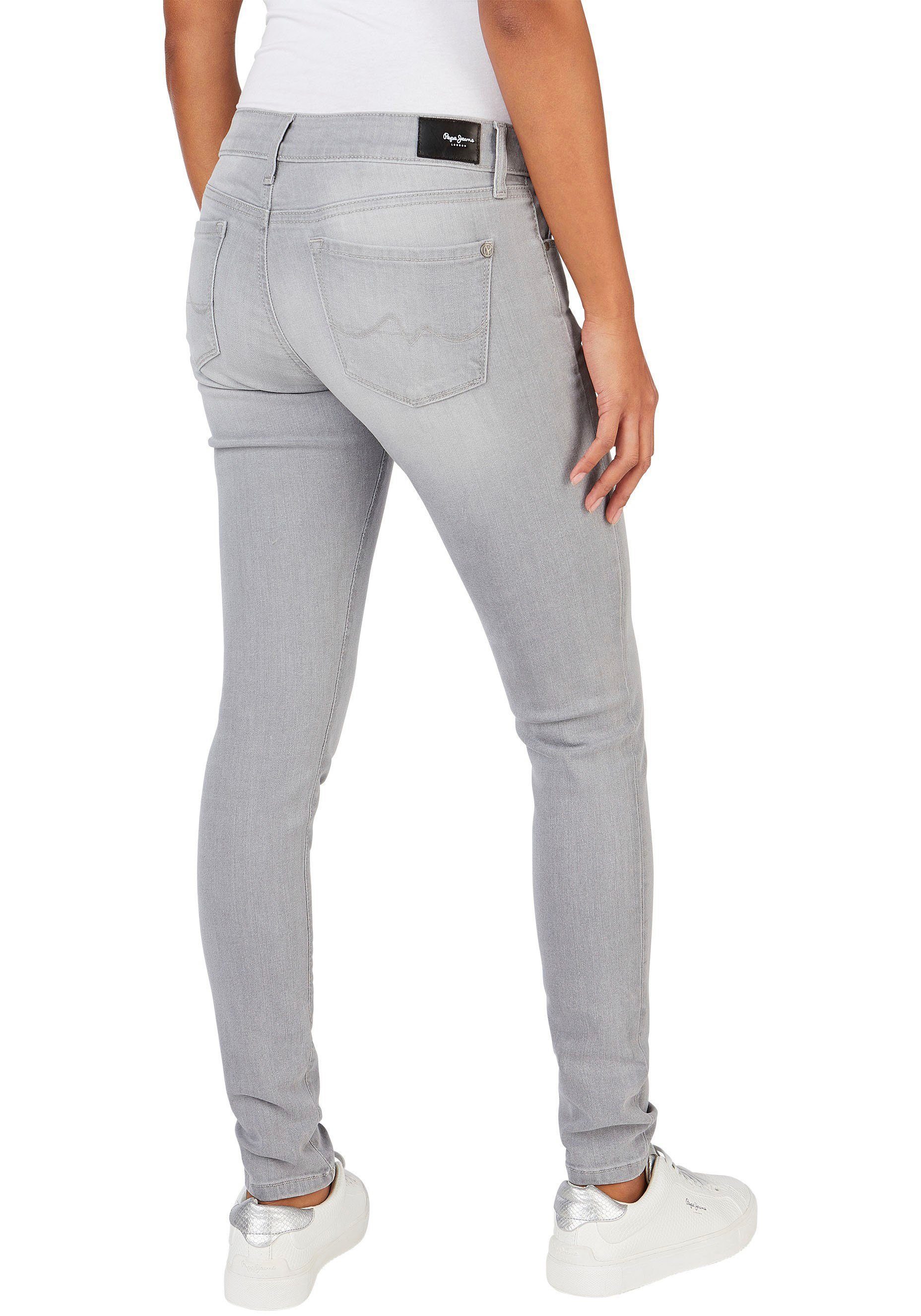 Pepe Jeans 5-Pocket-Stil und light im 1-Knopf SOHO Stretch-Anteil mit Bund grey Skinny-fit-Jeans