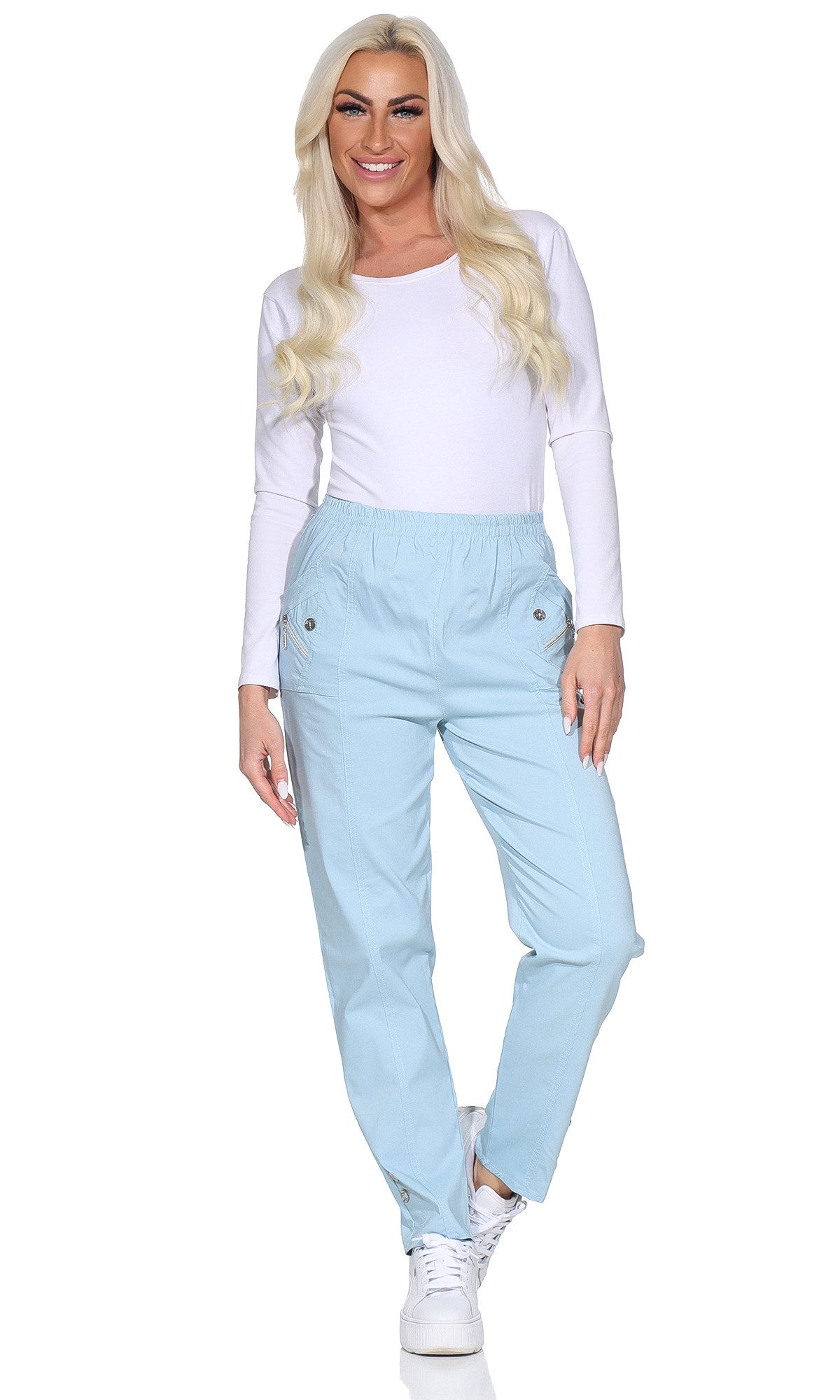 Cherry Berry Schlupfhose Damen Sommerhose luftig leichte Freizeithose mit Stretch elasticher Gummizug, in Unifarben, auch große Größen erhältlich