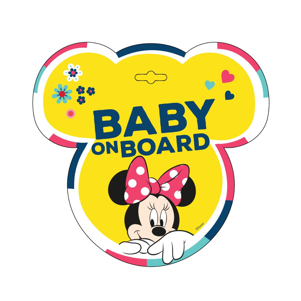 Disney Minnie Mouse Warnschild Baby on Board Schild Auto mit Saugnapf Hinweis Schild fürs Fenster