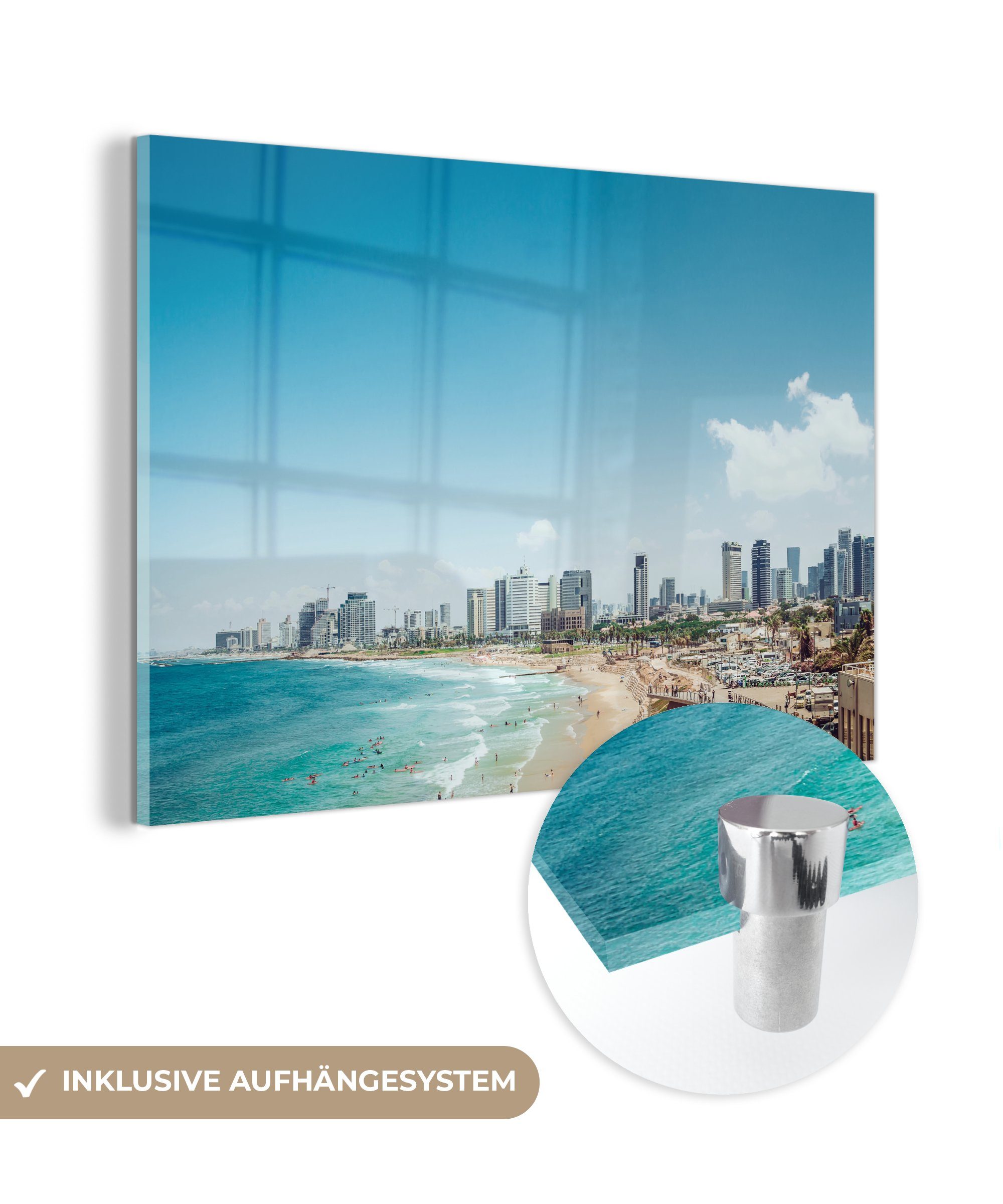 MuchoWow Acrylglasbild Strand in Israel, (1 St), Acrylglasbilder Wohnzimmer & Schlafzimmer