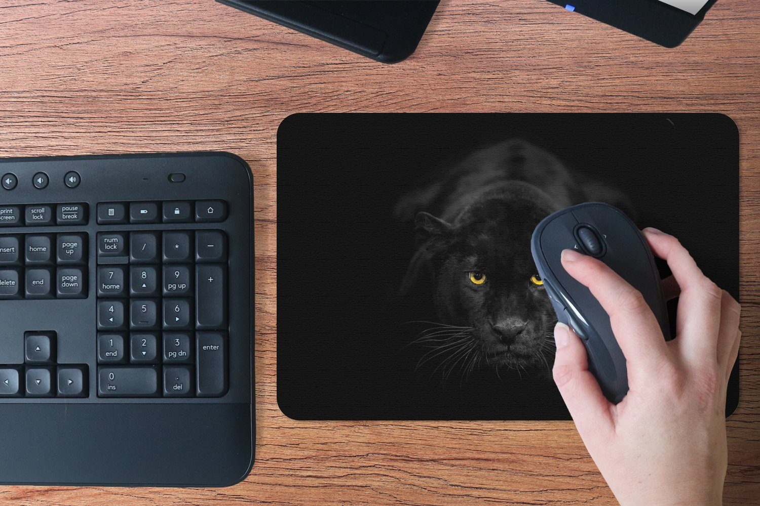 MuchoWow Mauspad Panther - Tiere - Schwarz - Augen (1-St), Mouse pad Klein, Gaming Deko, PC Zubehör, 27x18 cm