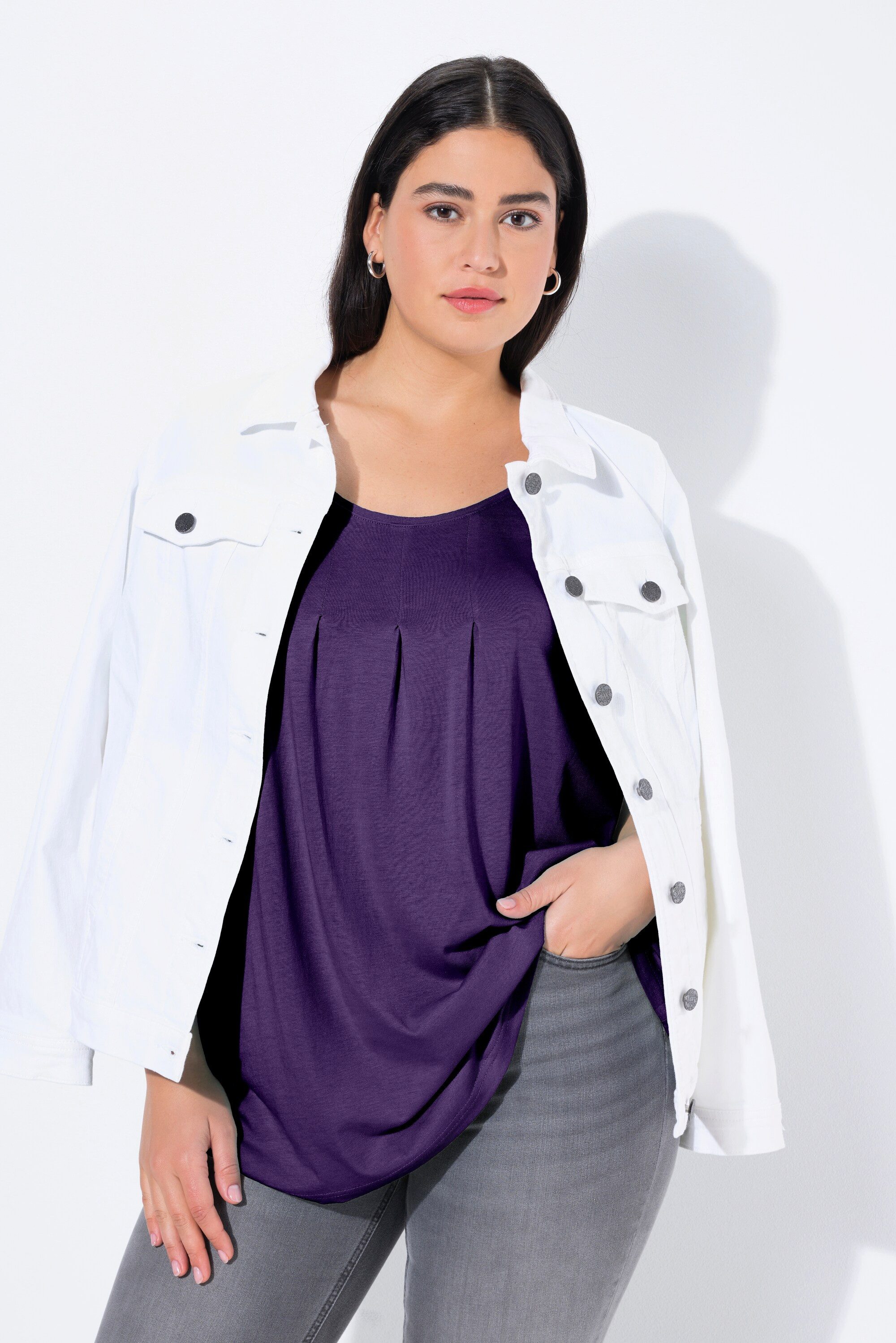 Ulla Popken Basic T-shirt met lange mouwen voor dames, zwart, 62/64 NL : Ulla Popken