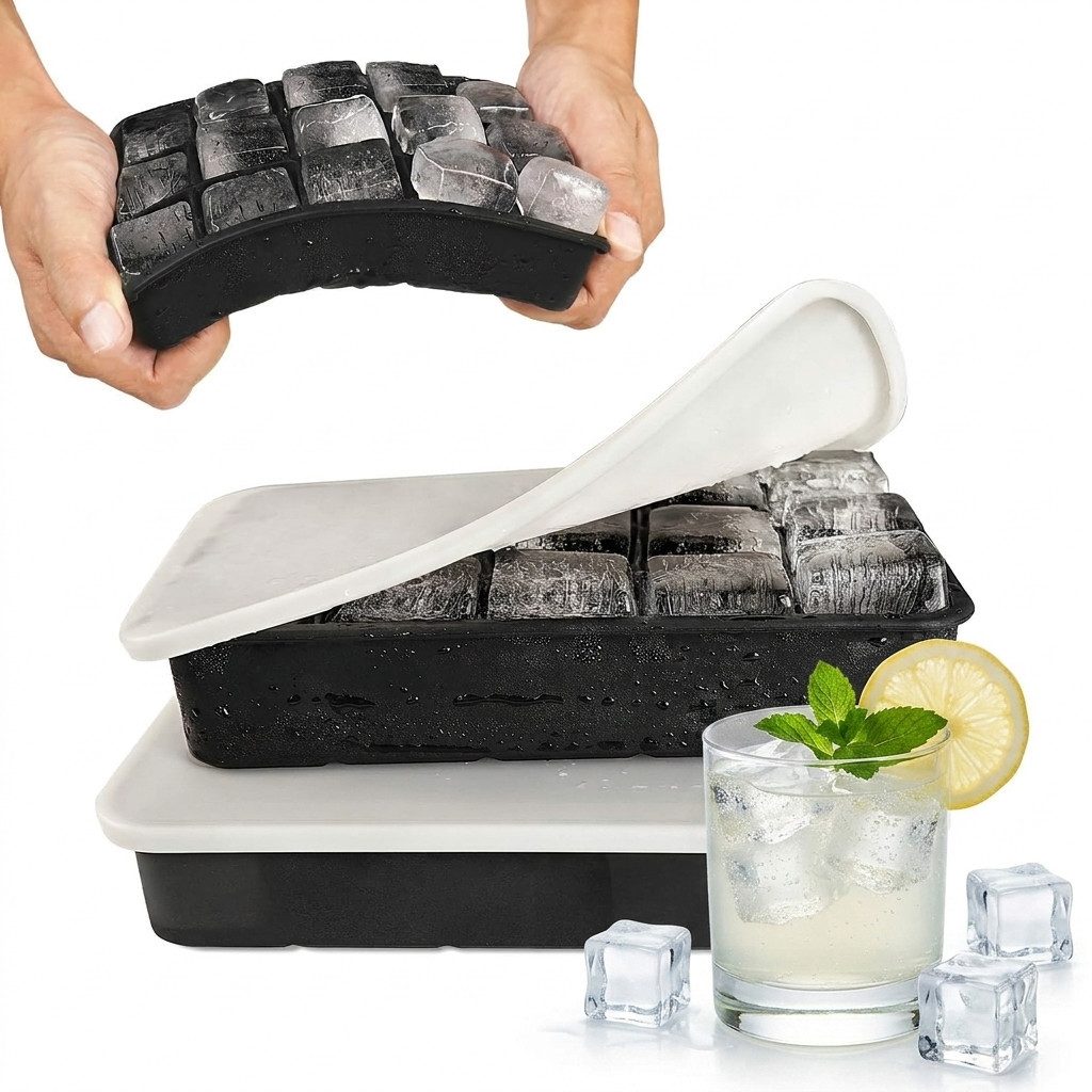 L&K Eiswürfelform Eiswürfelform Silikon mit Deckel 2er Set 30 Würfel 3x3cm BPA-frei, (Set), wiederverwendbar, BPA-frei, flexibel, geruchsneutral