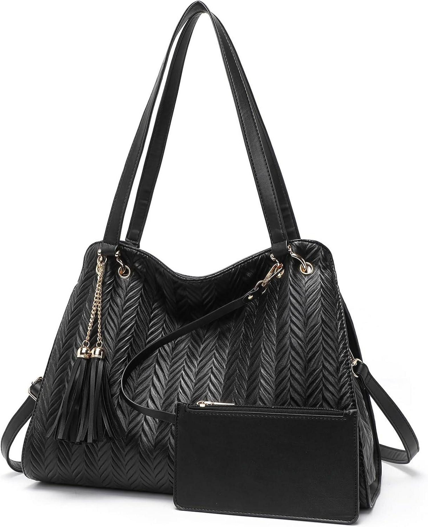 LuxusKollektion Hobo Damen Handtasche Leder Henkeltasche Hobo Schultertasche mit Quasten