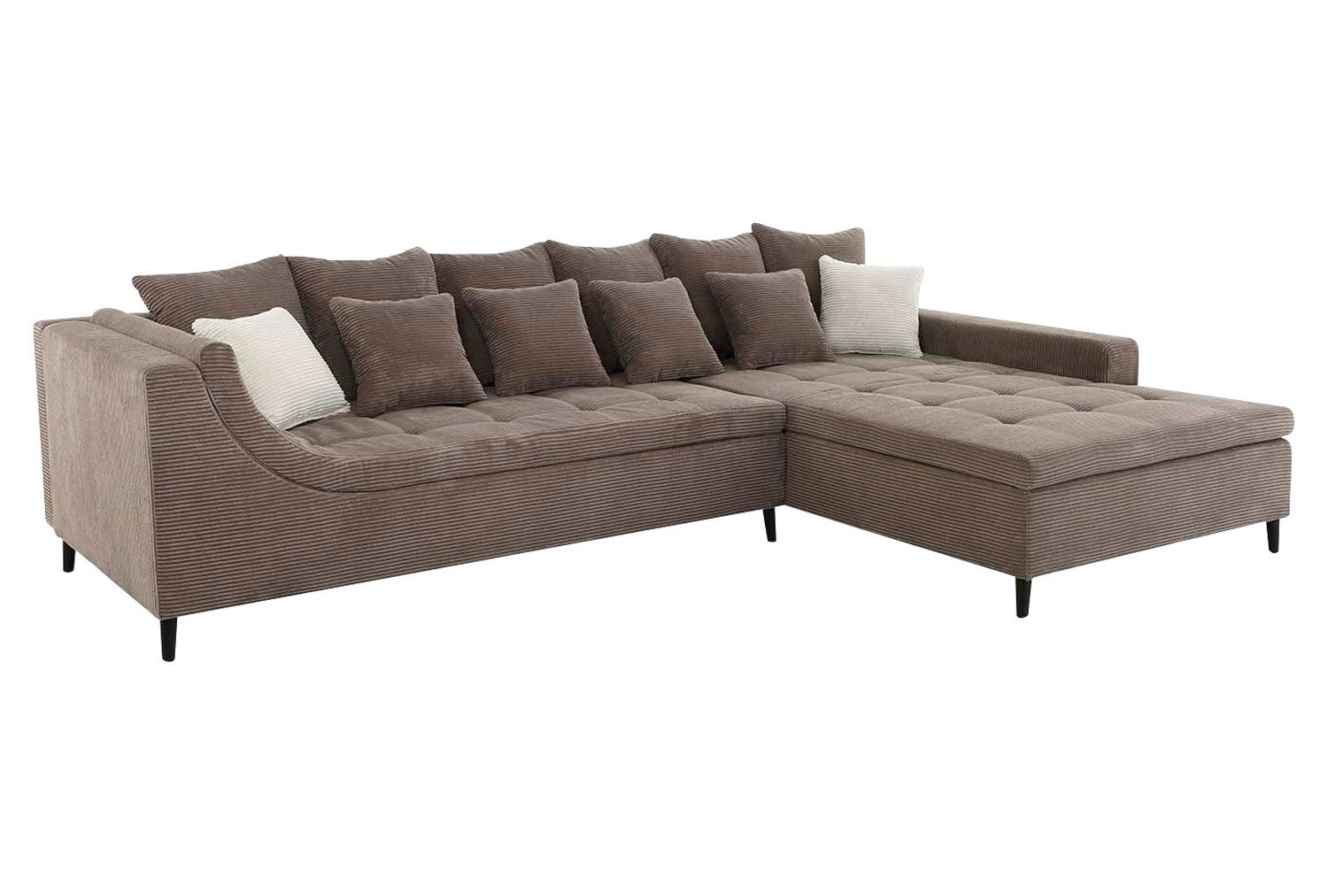 Ecksofa MONTEVIDEO, Taupe, Cord, mit Rücken- & Zierkissen