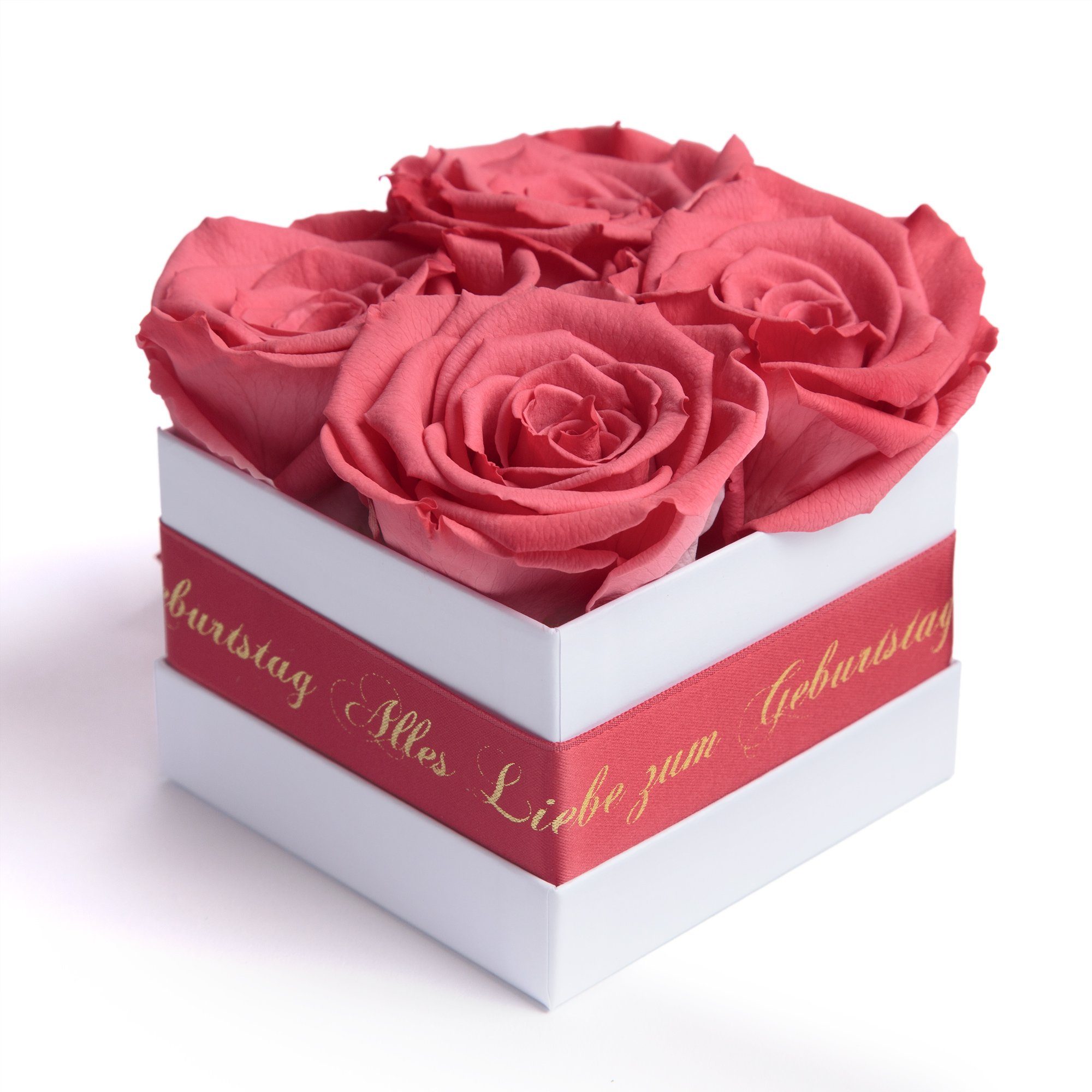 bis Dekoobjekt korall-rot Liebe haltbar Blumen Geburtstag zum SCHULZ Rosenbox Infinity 3 zu Rose Heidelberg Alles ROSEMARIE Echte Jahre Geschenk,