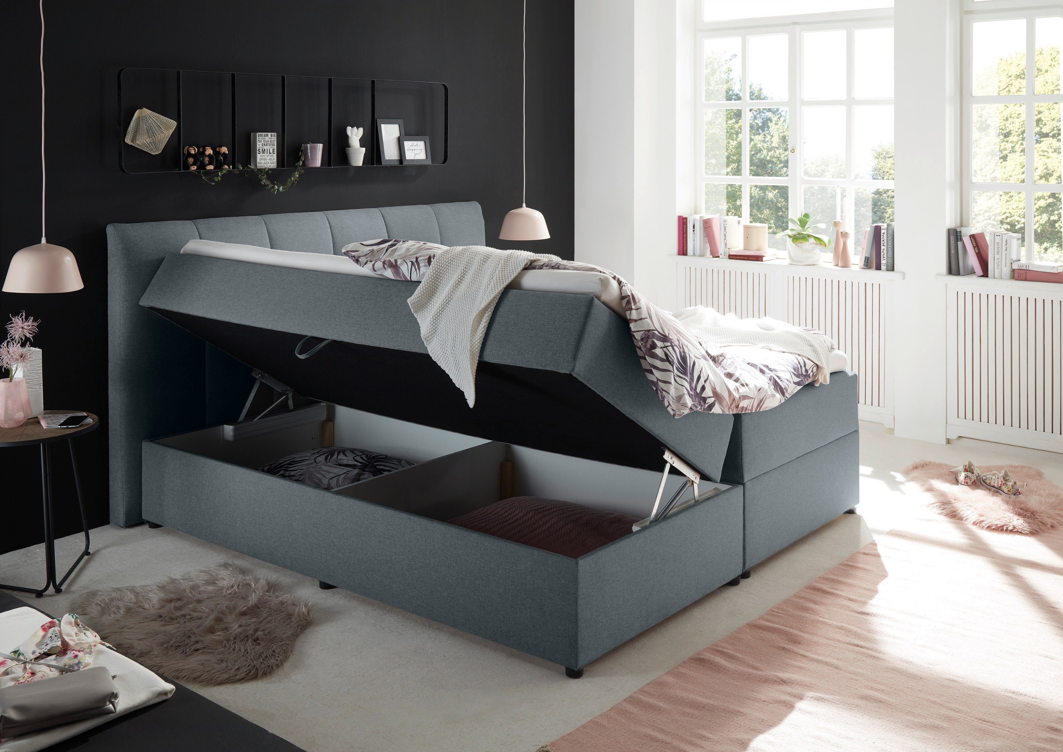 ED EXCITING DESIGN Boxbett "Granada" inkl. Bettkasten und Topper, erhältlich in den Größen 120x200cm, 160x200cm & 180x200cm