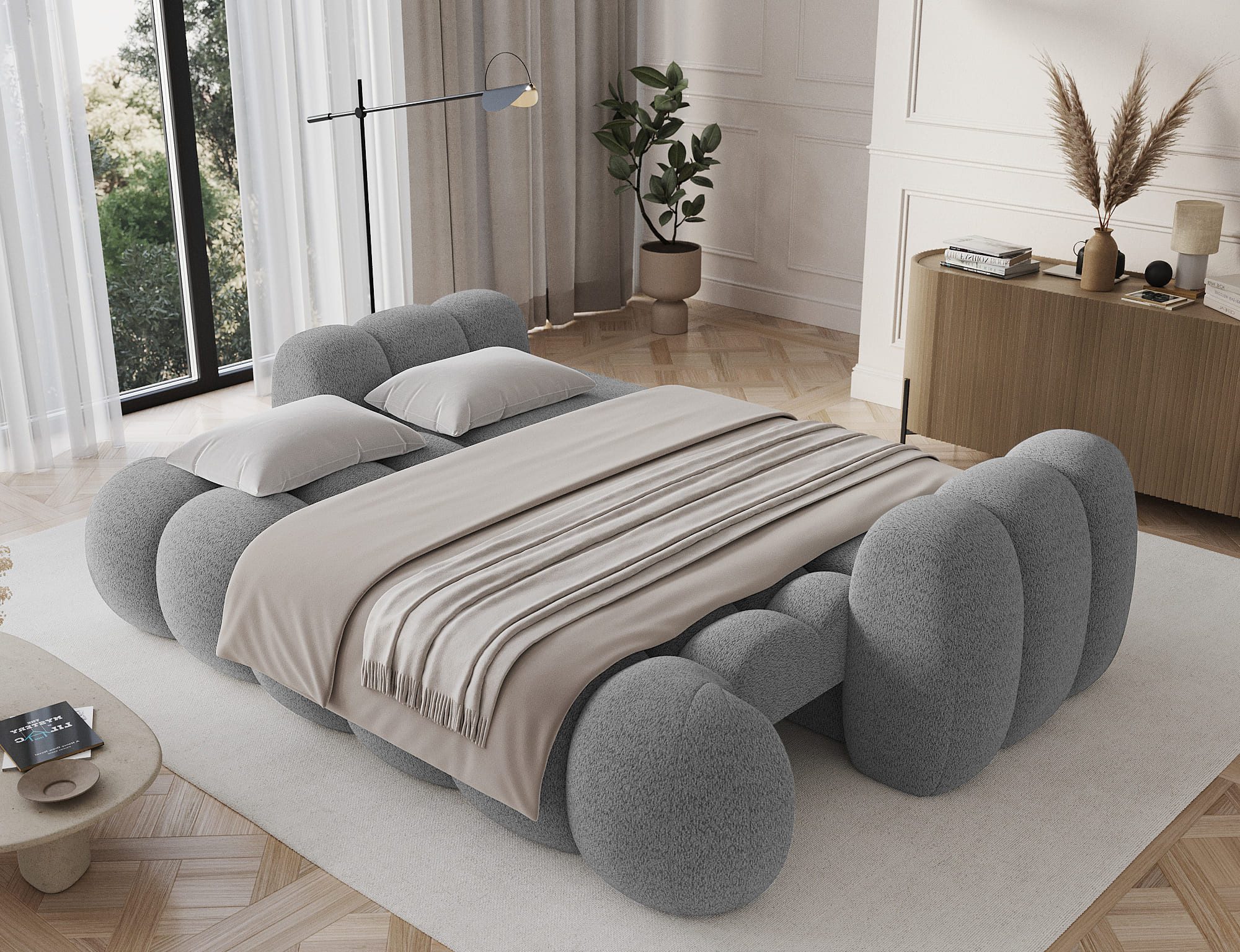 MOEBLO Schlafsofa ELVENTO, Sitzer Sofa mit Schlaffunktion & Komfortpolsterung – Modernes Schlafsofa mit Bettkasten & Zierkissen, Couch Polstermöbel Sitzmöbel Wohnzimmermöbel 3-Sitzer-Sofa Stoffsofa für Wohnzimmer, B 256 × H 105 × T 119 cm