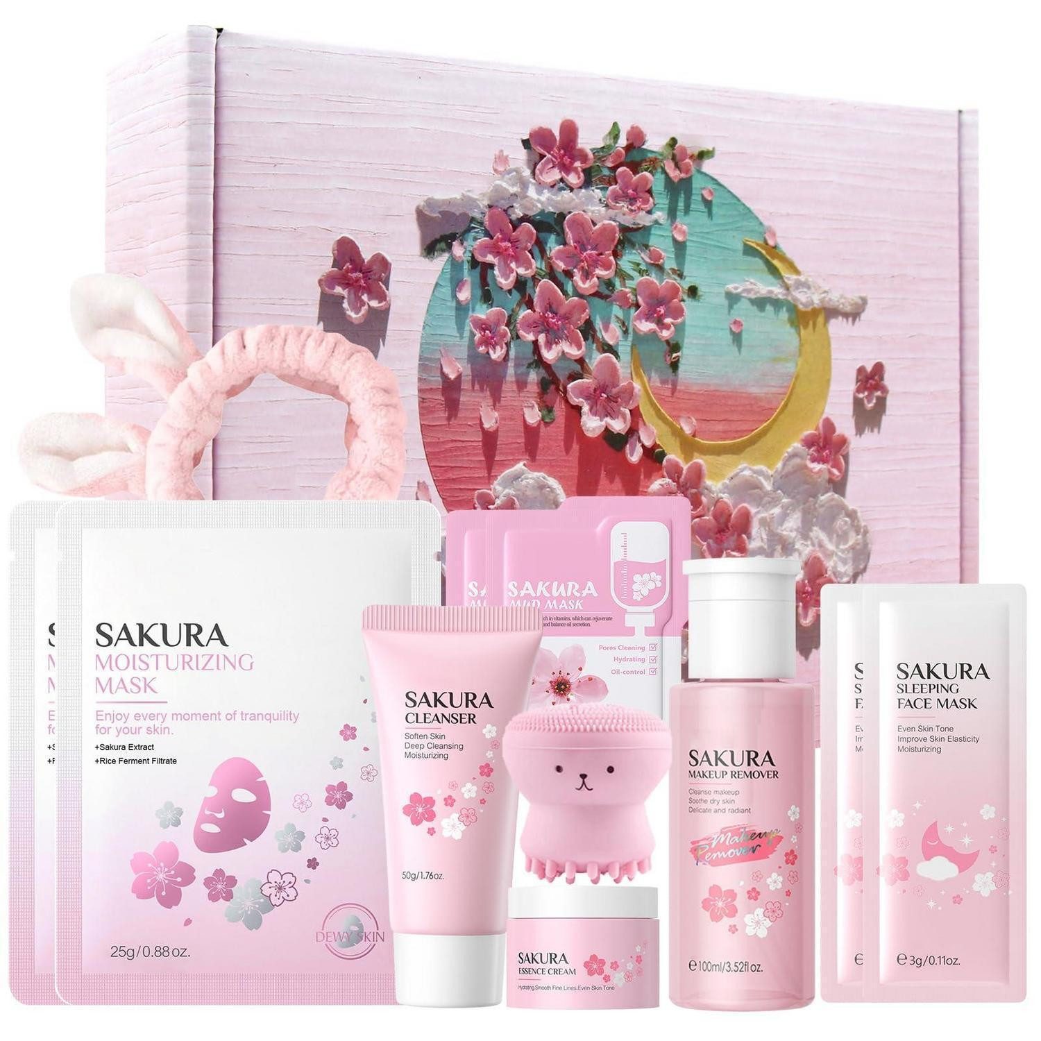 LuxusKollektion Pflege-Geschenkset Kirschblüten Hautpflege Set 11tlg. Feuchtigkeit & Anti-aging