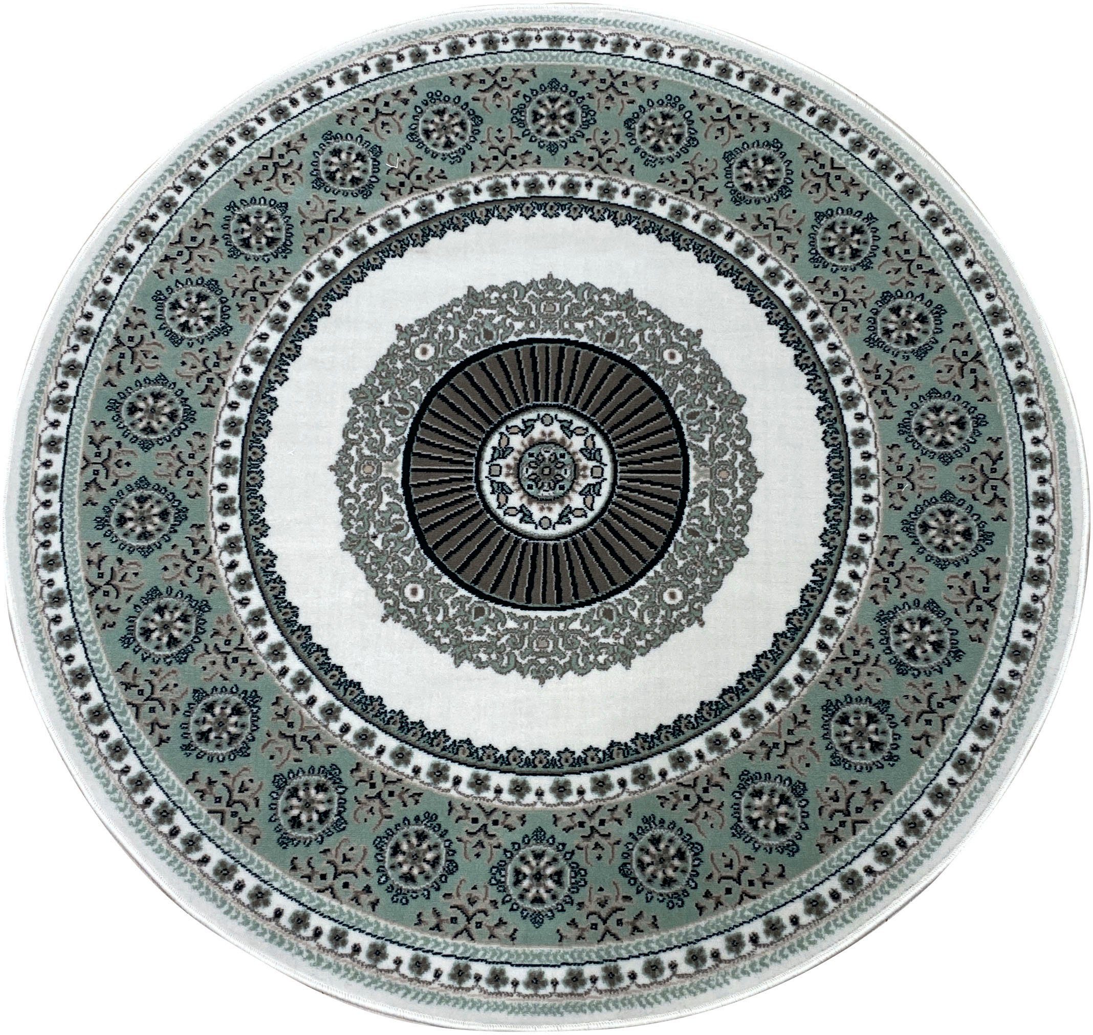 Teppich Shari, Home affaire, rund, Höhe: 7 mm, Orient-Dekor, mit Bordüre, Kurzflor, weich, pflegeleicht, elegant grün