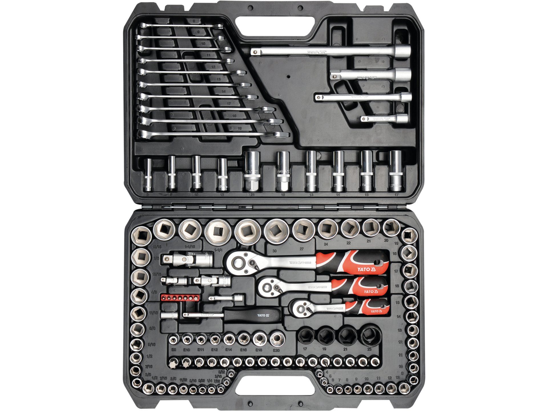 Yato Werkzeugset Werkzeugsatz 1/4", 3/8" & 1/2", 120-teilig, (Werkstatt, Garage, Hobby, Keller)