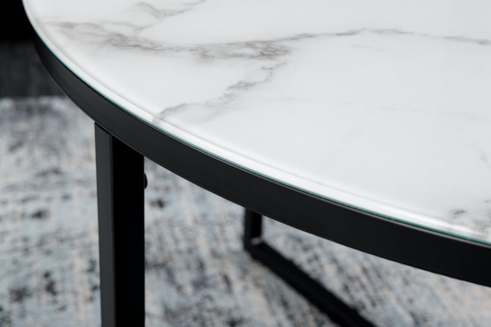 Modern | riess-ambiente · weiß 80cm Wohnzimmer Couchtisch Marmor-Optik schwarz / schwarz weiß · Design Glas · BOUTIQUE Metall · (1-St),