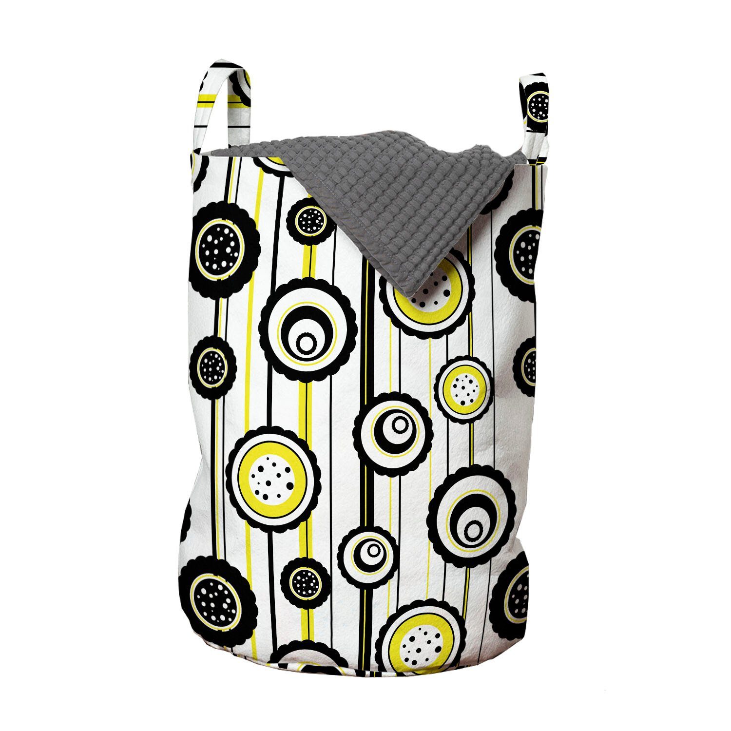 Abakuhaus Wäschesäckchen Wäschekorb mit Griffen Kordelzugverschluss für Waschsalons, Abstrakt Moderne Blumen auf Streifen