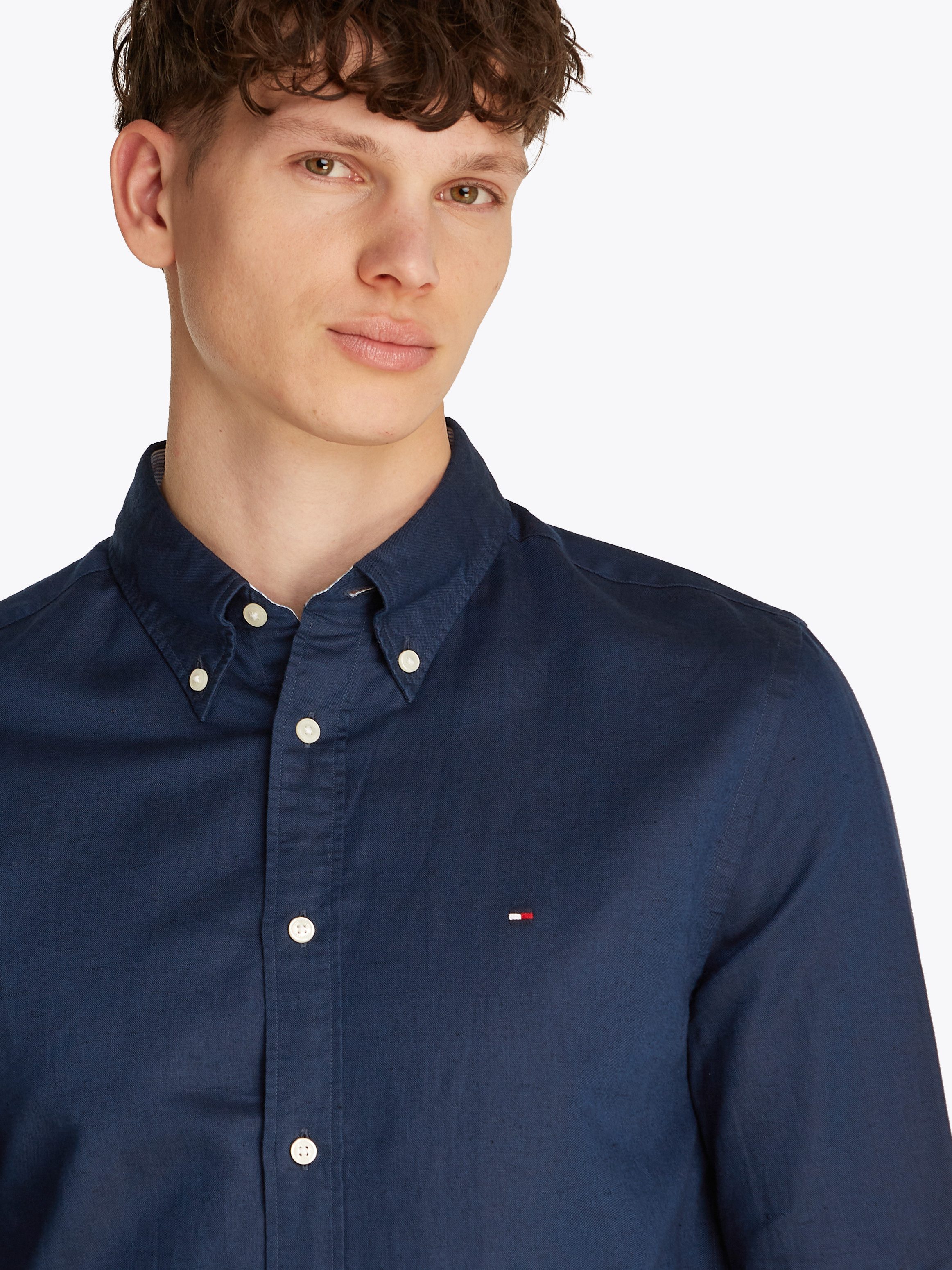 Tommy Hilfiger Langarmhemd LINEN BLEND SOLID Regular Fit SHIRT mit Button-d günstig online kaufen