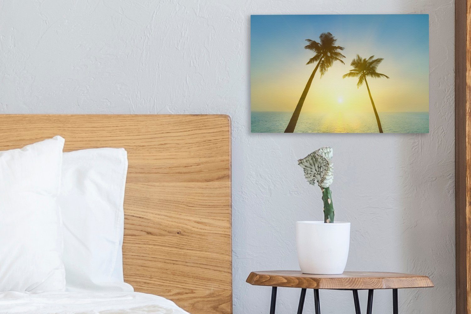OneMillionCanvasses® Leinwandbild Sommer - - Leinwandbilder, Wanddeko, 30x20 cm Sonne, St), (1 Aufhängefertig, Wandbild Palmen
