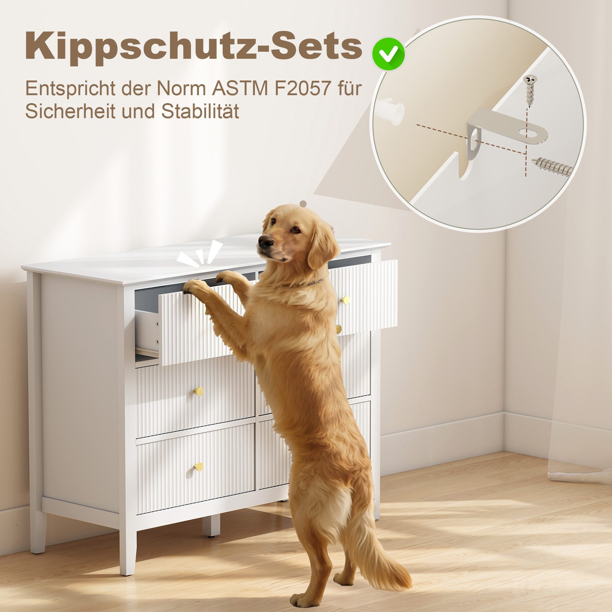 HOMCOM Kommode Schubladen Schrank für Wohnzimmer Schlafzimmer Flur 40x78cm Weiß (Sideboard mit 6 Schubladen, 1 St., Moderner Aufbewahrungsschrank), Breite 100 c – Bild 5 von 5