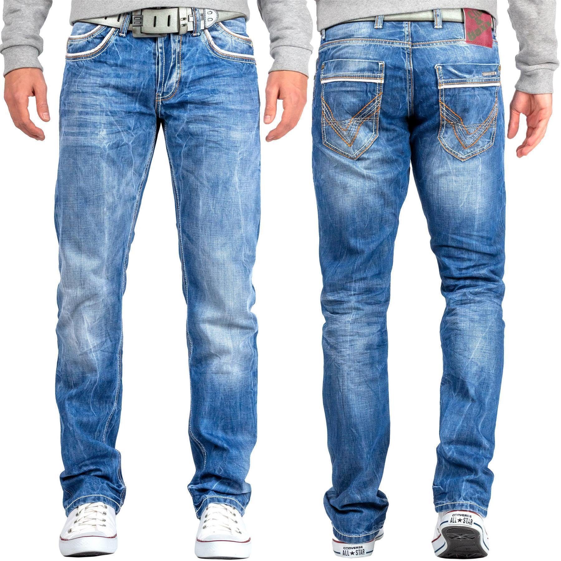 Cipo & Stonewashed mit Regular-fit-Jeans Ziernaht Effekt Baxx weißer BA-C0595 Hose