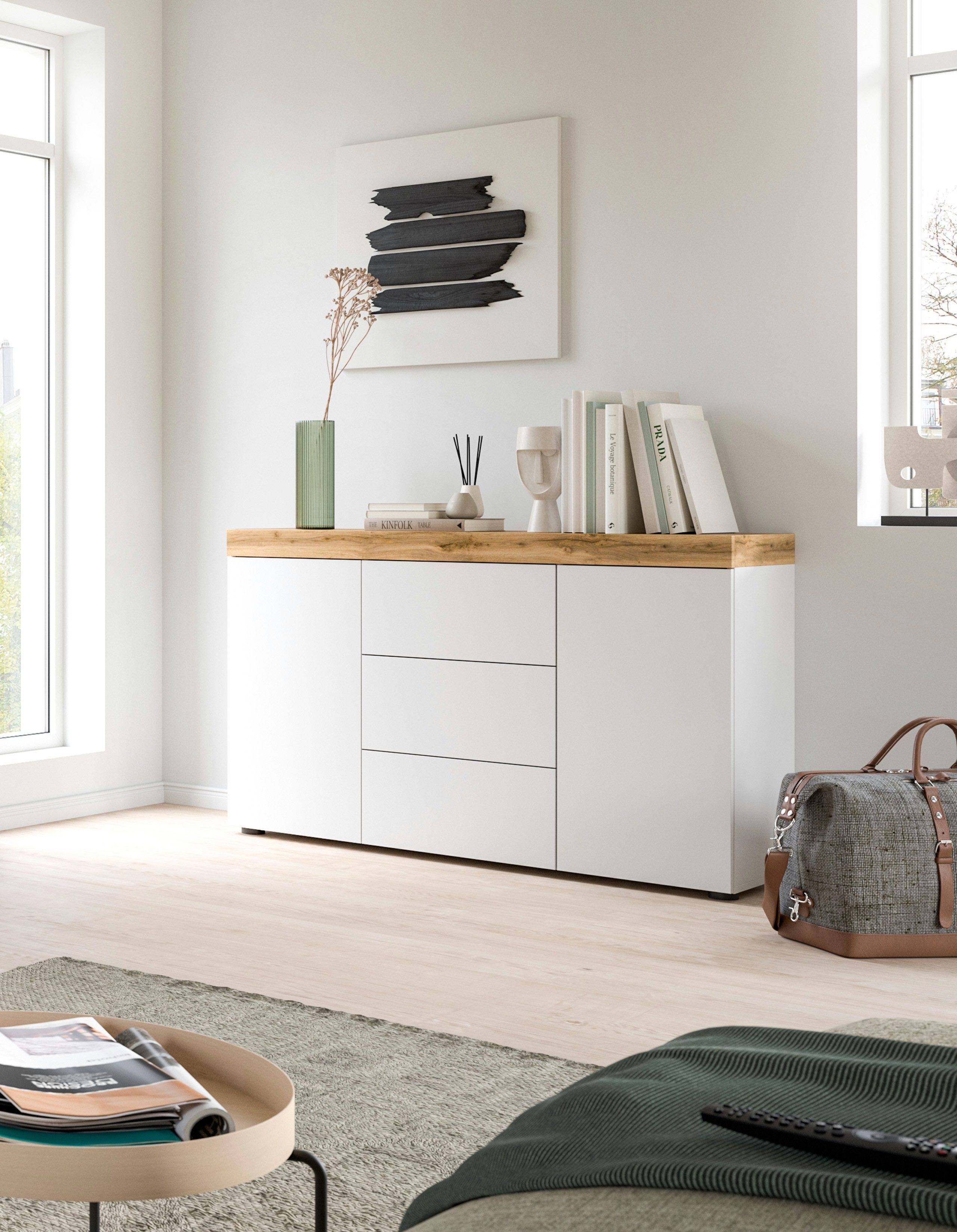 INOSIGN Sideboard MAMBO, TOPSELLER!, Breite 125 cm, 2 Türen, 3 Schubkästen, 2-farbig, Türen mit push to open, grifflose Fronten, Anrichte, Schrank