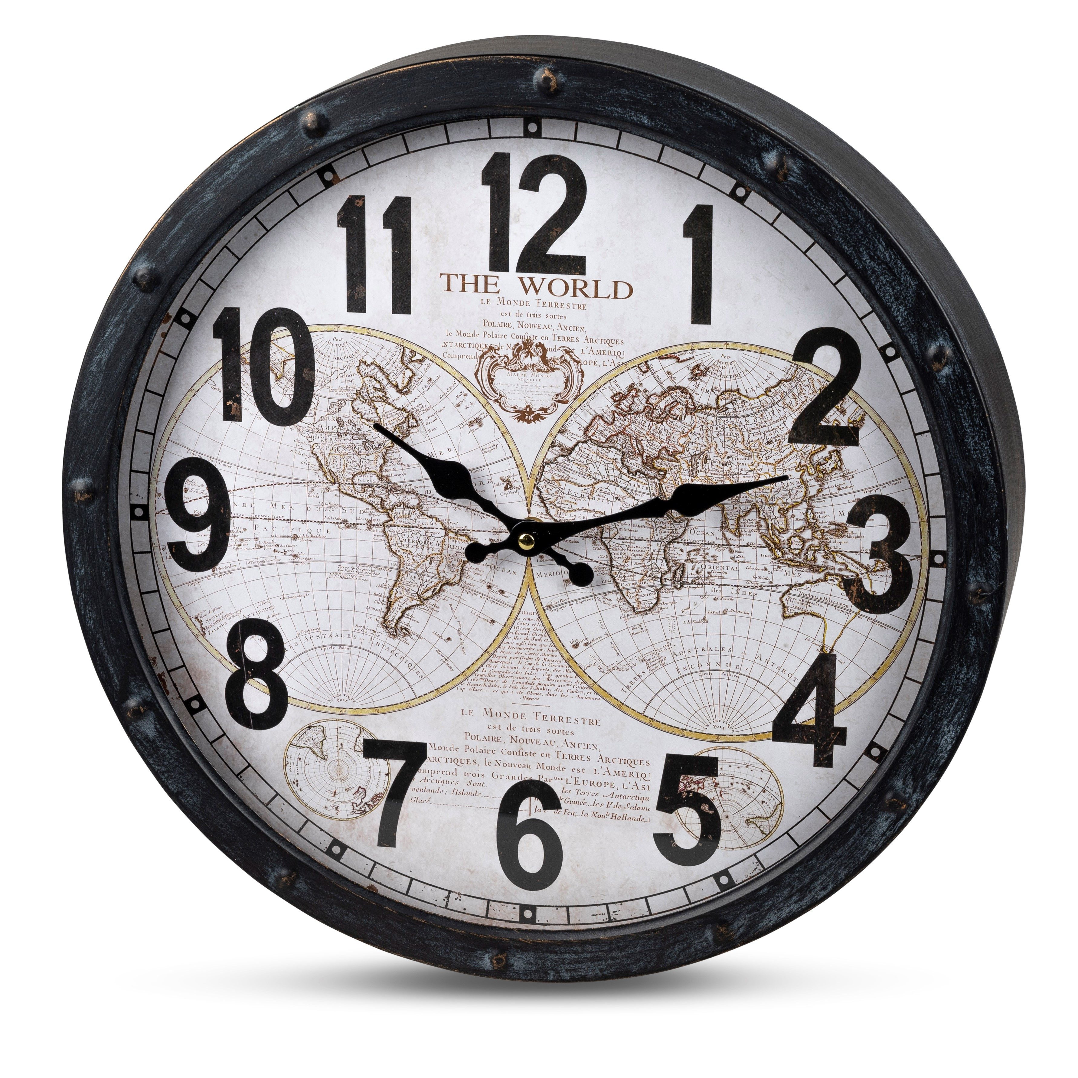 formano Wanduhr Schwarz, Durchmesser 40 cm (Farbe: Schwarz, Motiv: Weltkart günstig online kaufen