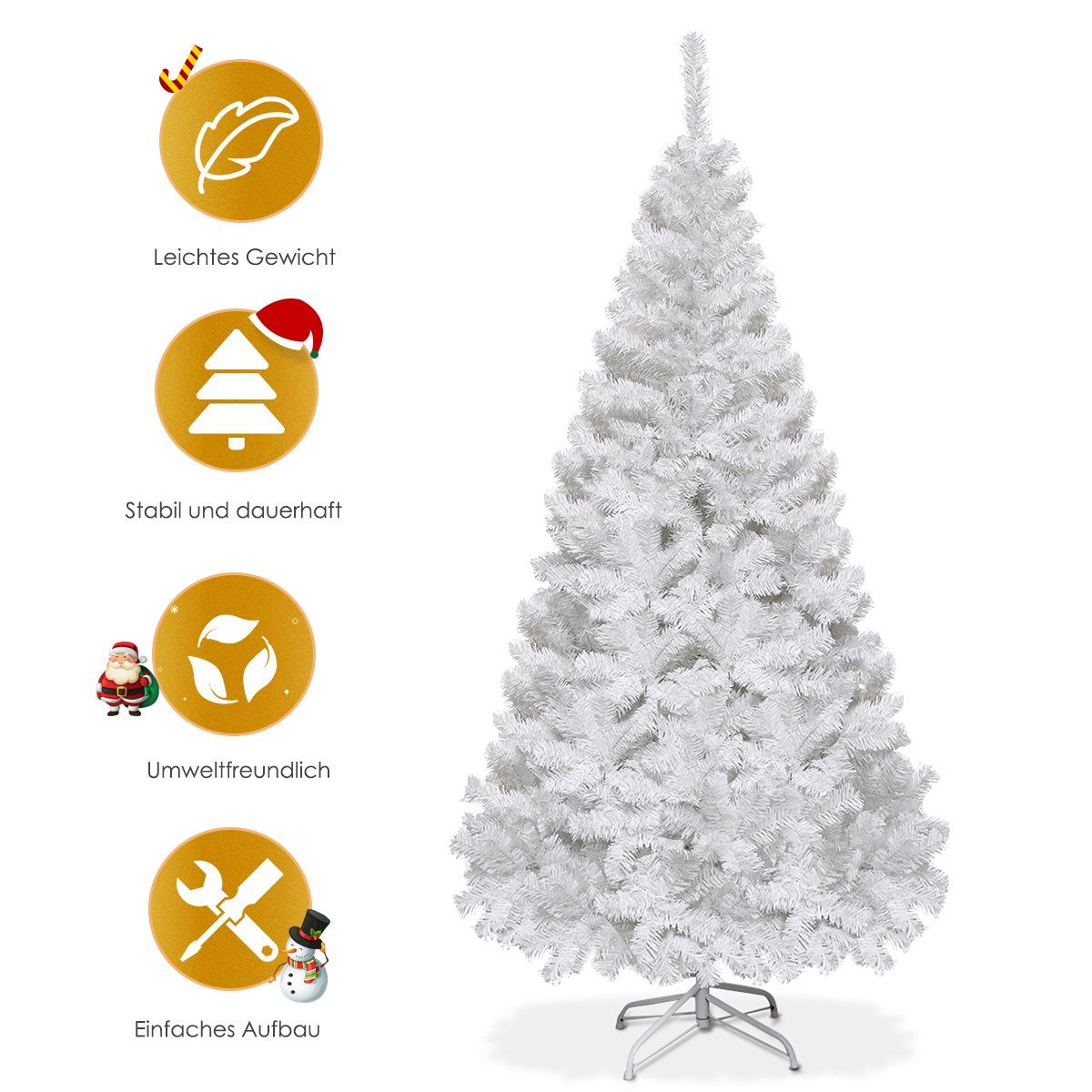 COSTWAY Künstlicher Weihnachtsbaum 240cm, Christbaum PVC Nadeln, 150cm, 350 PVC Nadeln, mit Metallständer – Bild 5 von 5