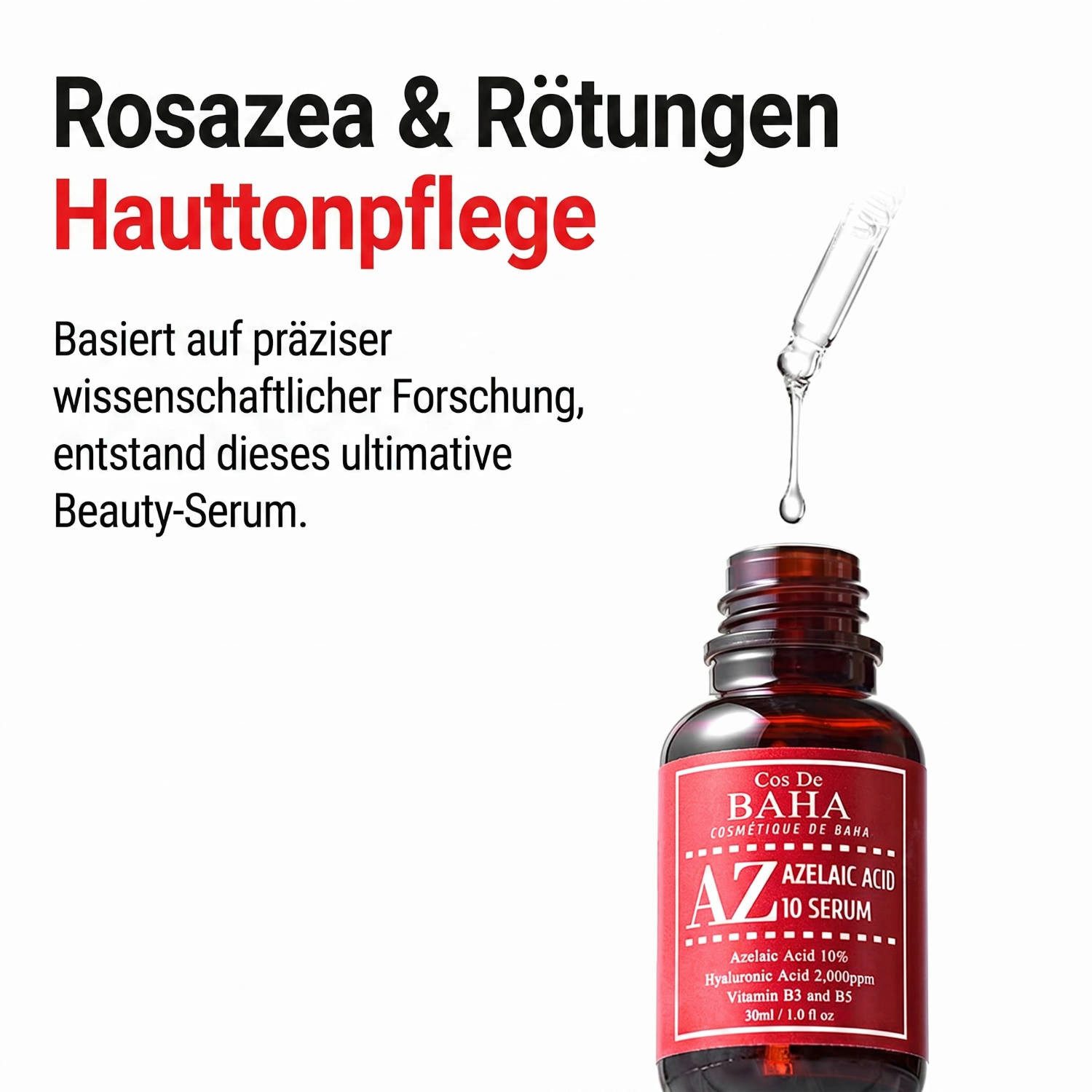 Cos de BAHA Gesichtsserum Azelaic Acid 10% Serum 30 ml – Korean K-Beauty Serum mit Azelaic Acid 10%, Niacinamide, Panthenol, Hyaluron – 10% Azelainsäure in einer, minimalen, parfümfreien K-Beauty-Formel für ein sichtbar klareres