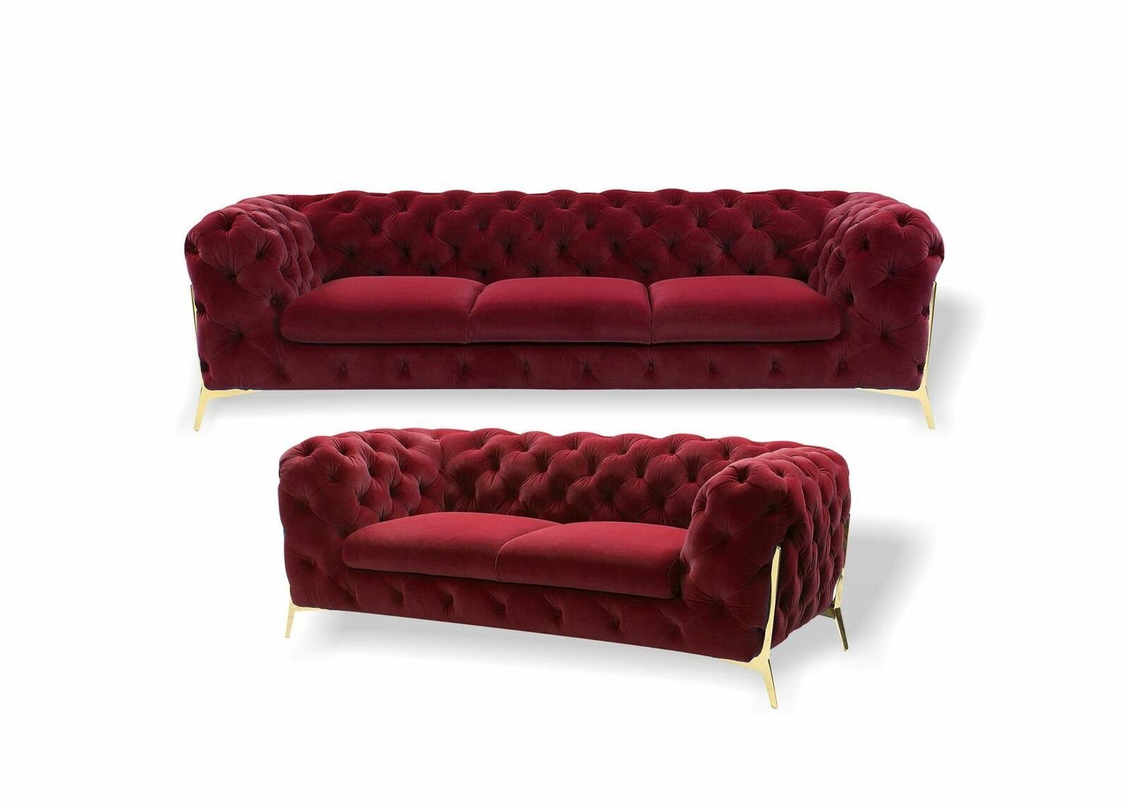 JVmoebel Sofa Blaue Luxus Moderne Chesterfield Couchgarnitur 3+2 Sitzer Neu, Made in Europe Rot