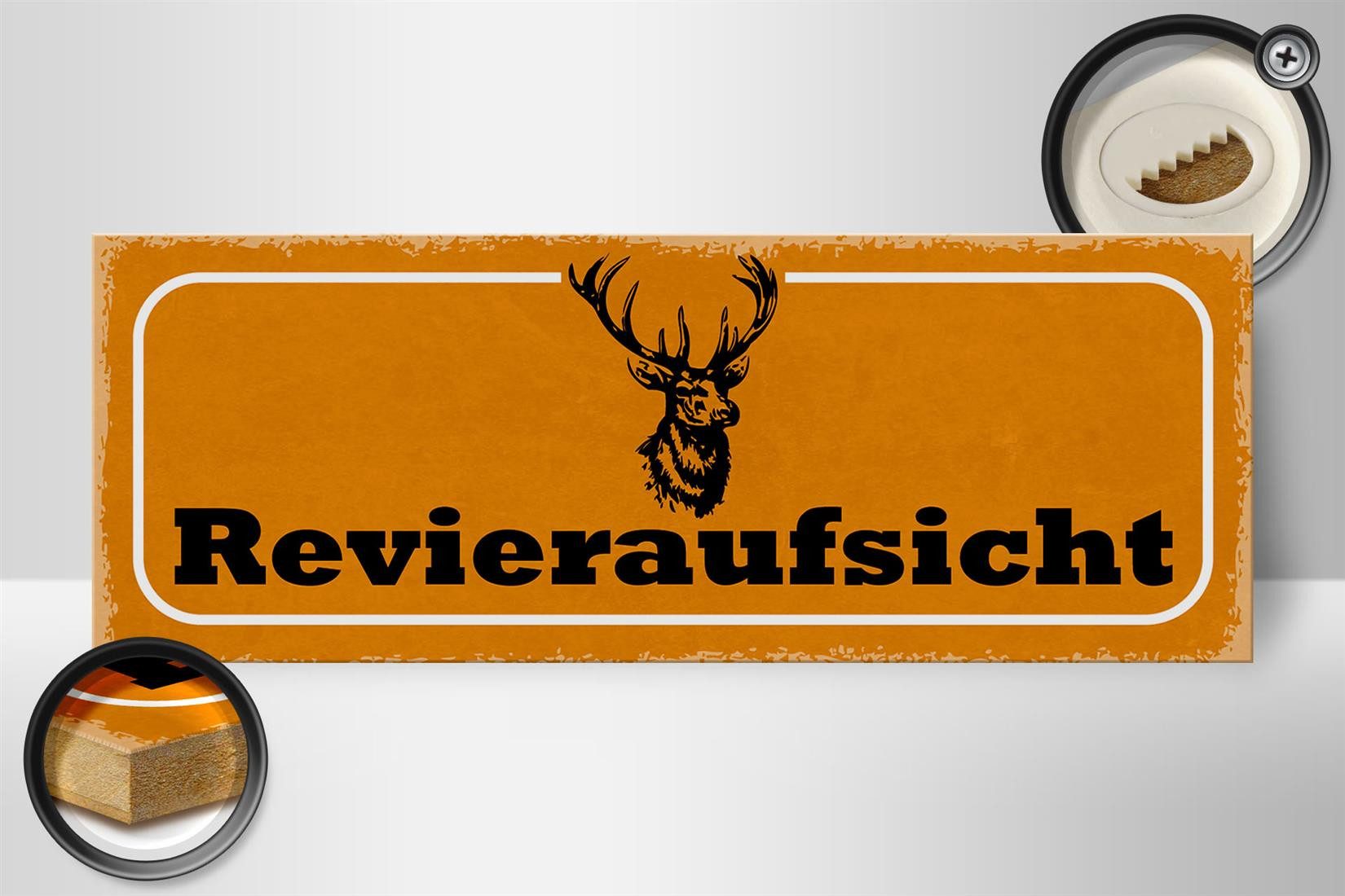 Femer GmbH Holzbild Hinweis 27x10cm Revieraufsicht Jagd, Camping Sport Hobby Freizeit, Sprüche Zitate Lustiges (1 St), Glatte Holzfaserplatte (MDF), vorn beschichtet