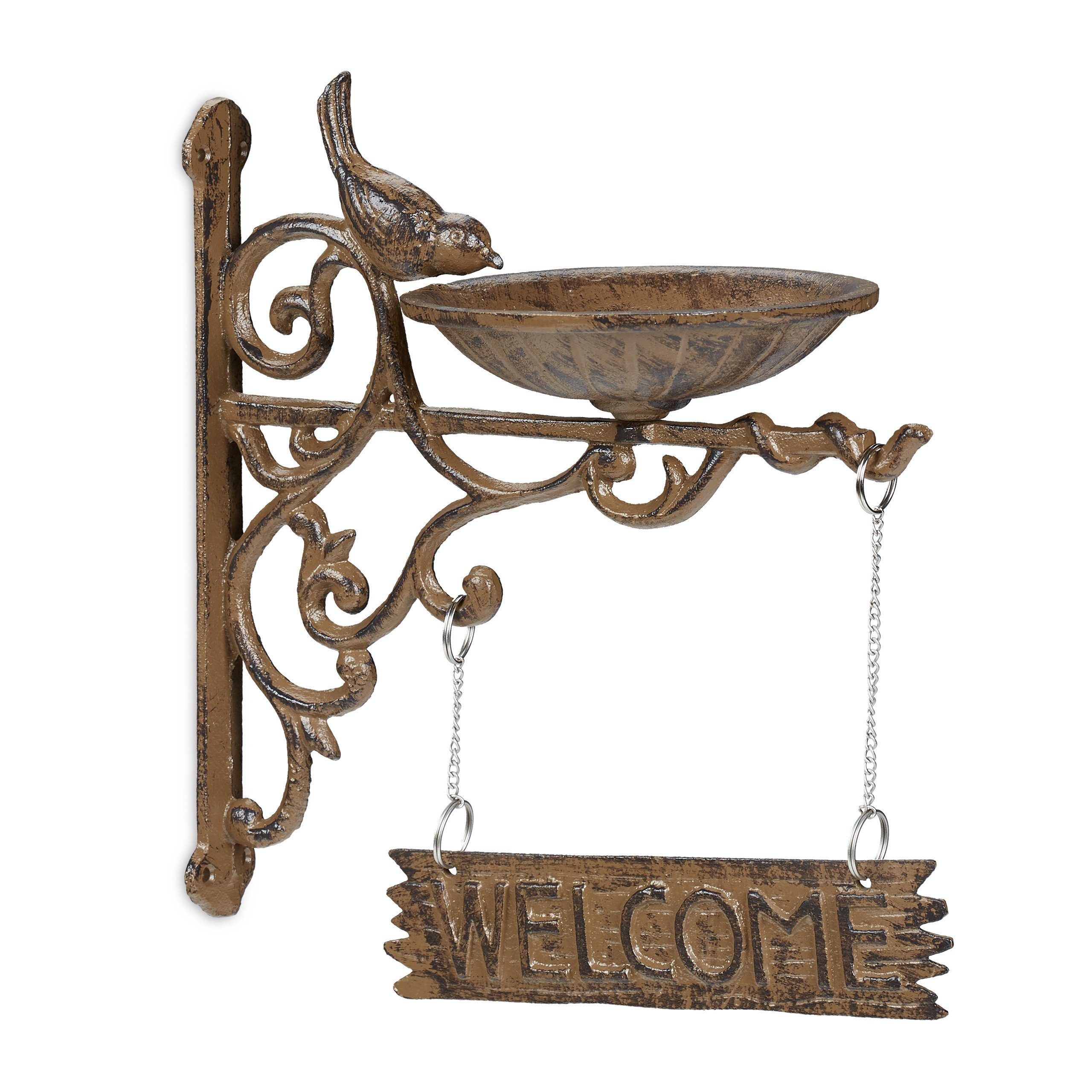 relaxdays Vogeltränke Gusseisen WELCOME 0.43 l