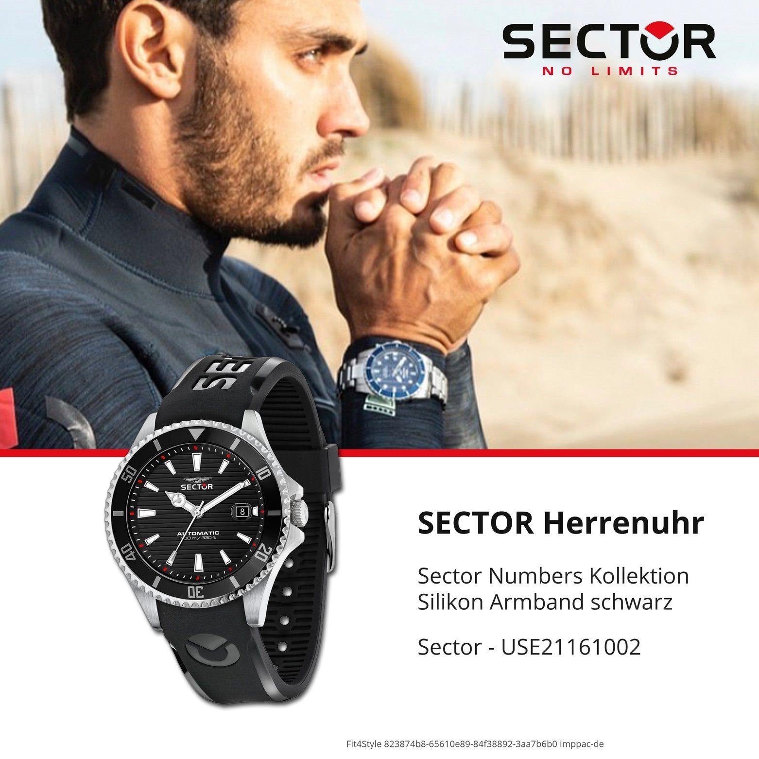 Herren Sector Sector Analog, Armbanduhr Herren rund, Casual schwarz, Armbanduhr Silikonarmband Quarzuhr groß (43mm),