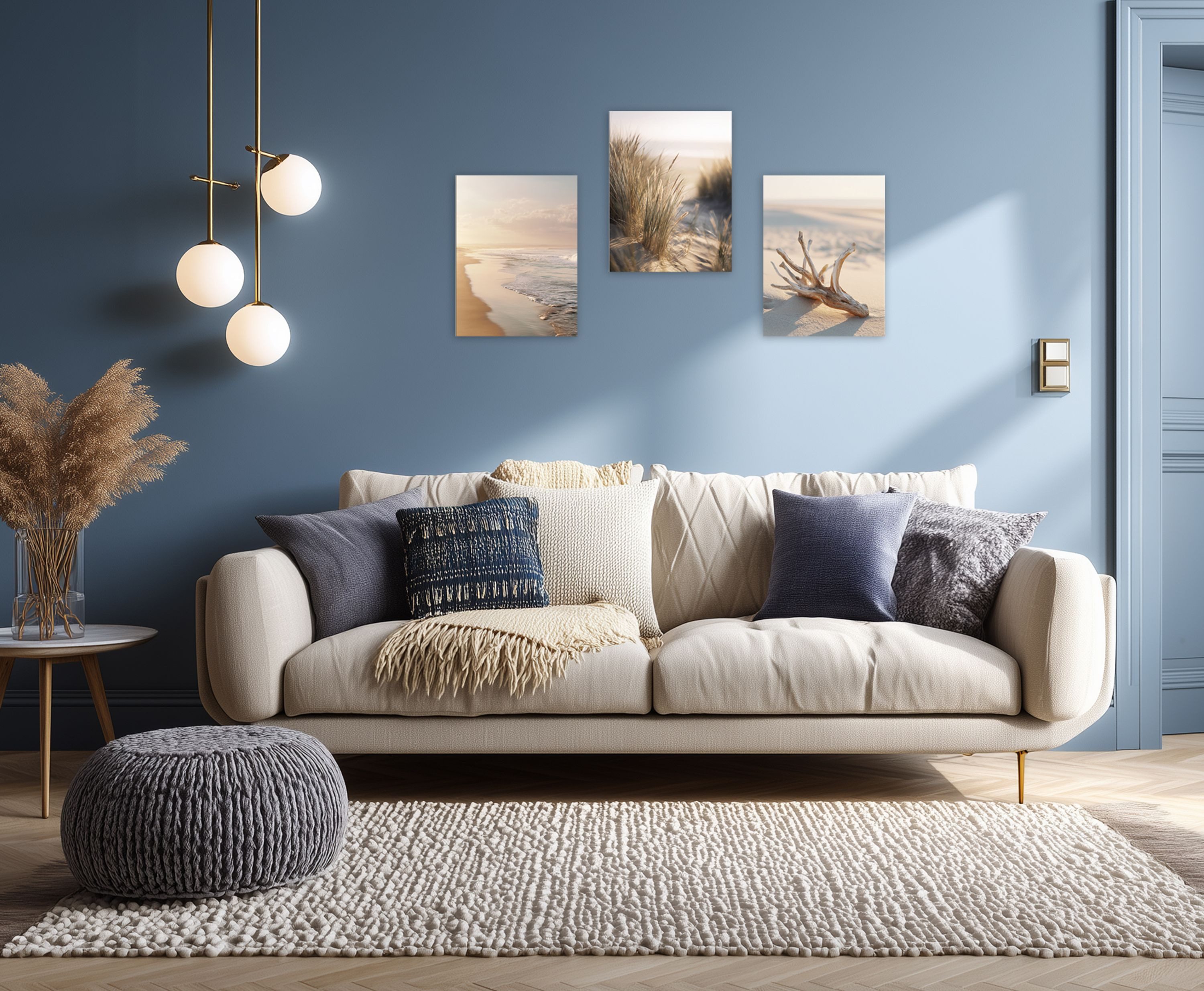 artissimo Mehrteilige Bilder Wandbilder-Set 3er-Set / maritime Wanddeko / Wohnzimmer, Strand und Meer: Dünengras und Strandlandschaft in beige