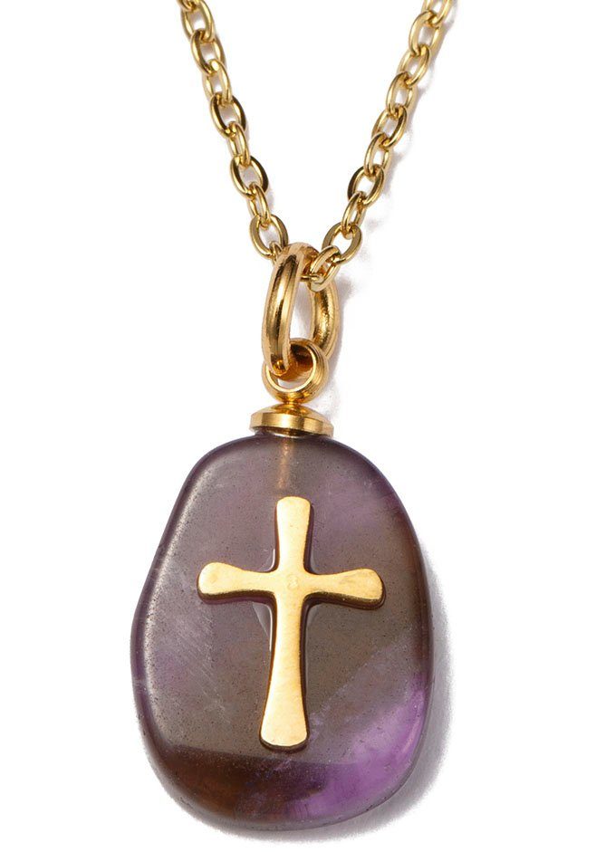 Firetti Kette mit Anhänger Schmuck Geschenk Kreuz, Made in Germany - mit Rosenquarz, Quarz oder Amethyst