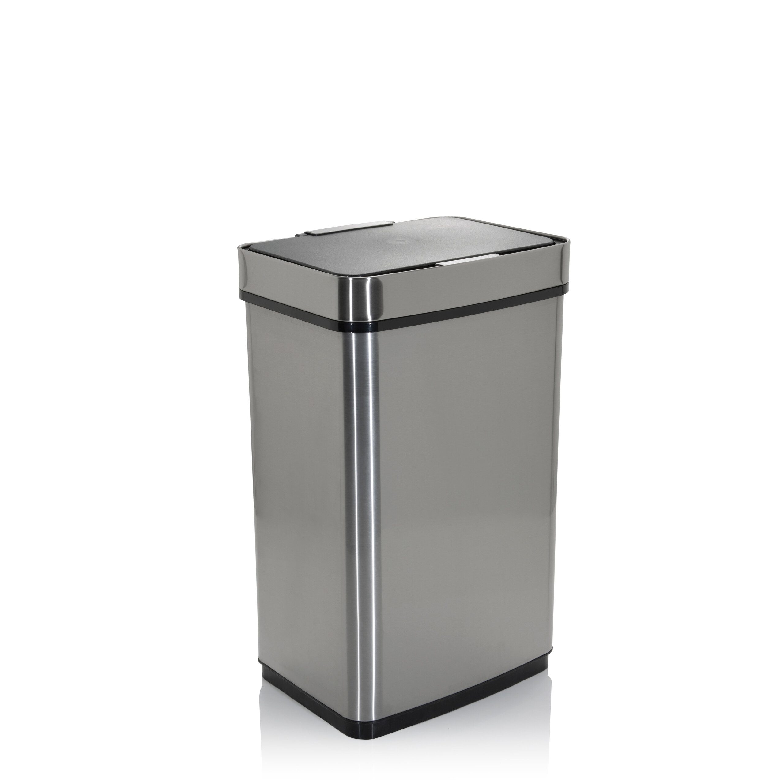 hjh OFFICE Mülleimer Sensor-Mülleimer CLEAN IV Edelstahl, Kunststoff, 60 Liter, Abfalleimer mit Deckel, Automatisches Öffnen, Klemmring