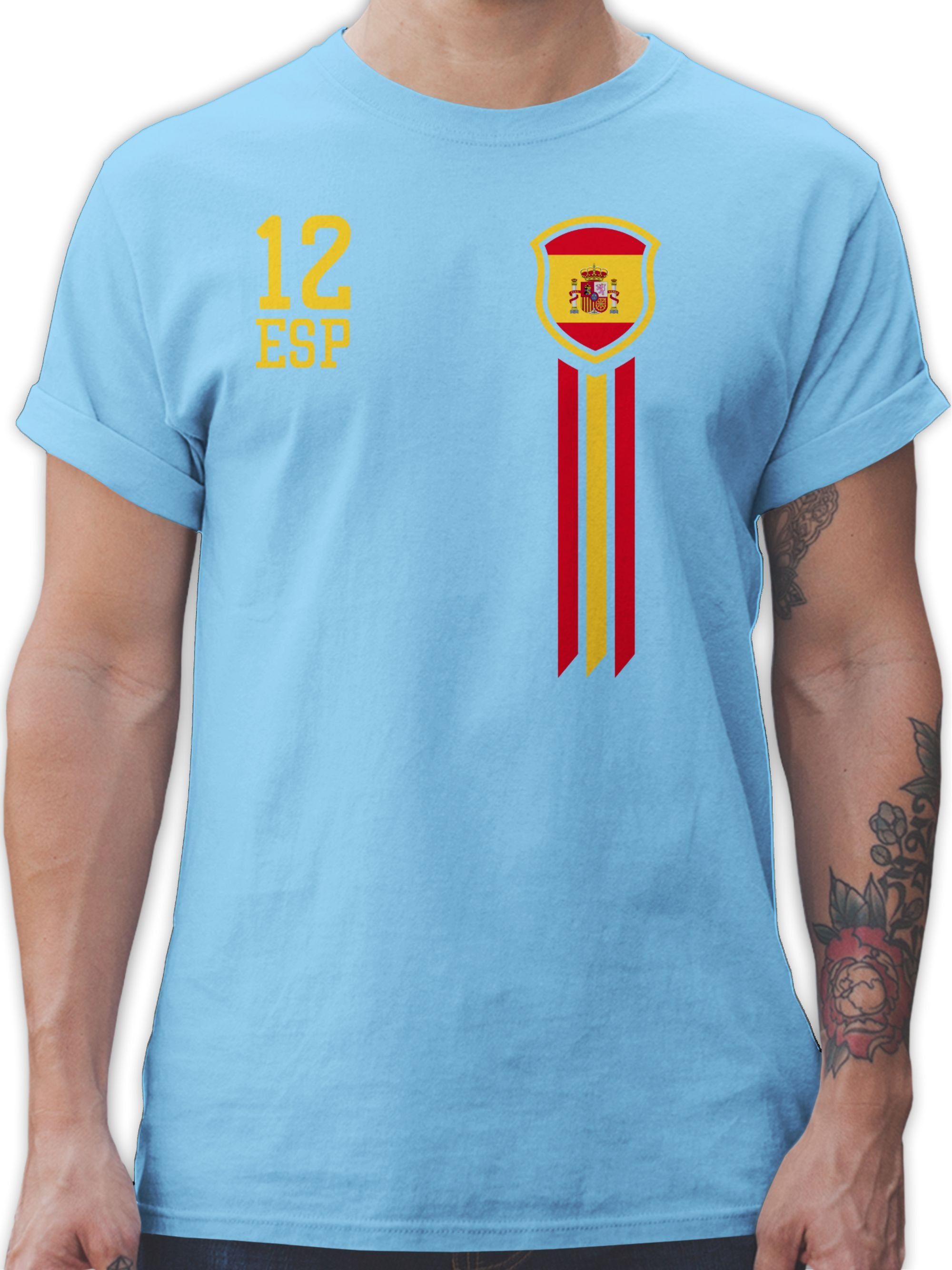 Shirtracer T-Shirt 12. Mann Spanien Fan-Shirt WM Fussball EM 2024 3 Hellblau | T-Shirts